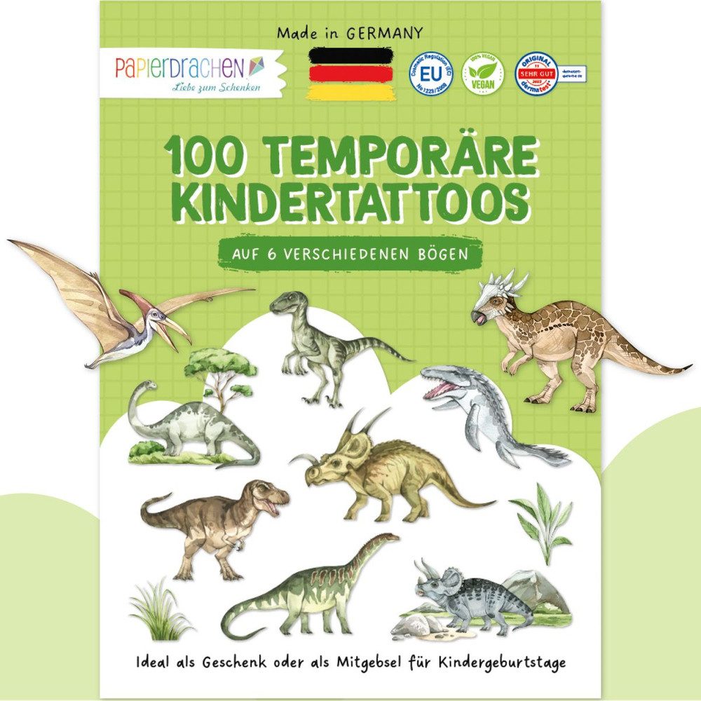 PAPIERDRACHEN Sticker Tattoo Set - Welt der Dinos - 100 Татуювання