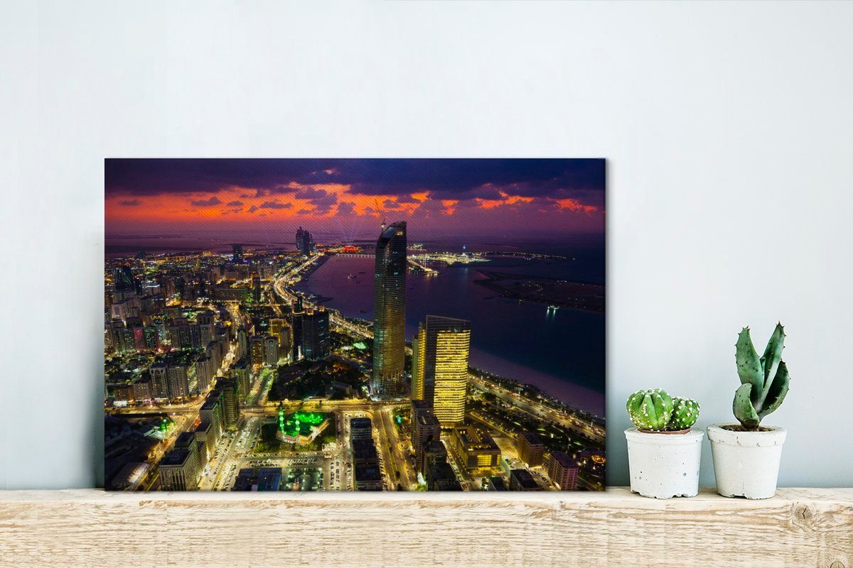 Leinwandbilder, Leinwandbild den Aufhängefertig, cm mit, Arabischen 30x20 in Emiraten Skyline Abu von Wandbild OneMillionCanvasses® Vereinigten Wanddeko, (1 St), Dhabi Die