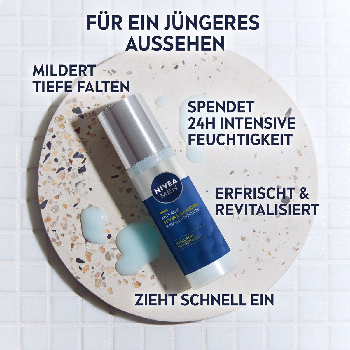 Nivea Men Anti-Aging-Creme ANTI-AGE HYALURON HYDRO GESICHTSGEL, mit Gel-Textur, dermatologisch bestätigt – Bild 5 von 5