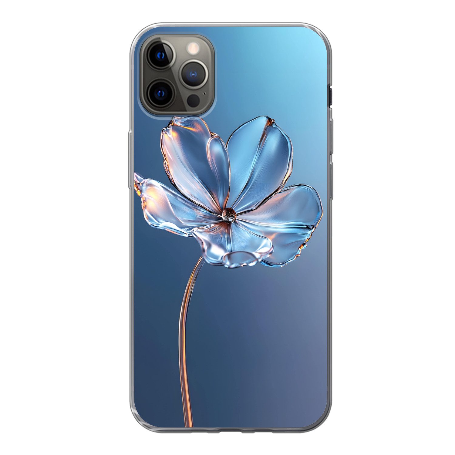 MuchoWow Handyhülle für Apple iPhone 13 Pro Max Blau - Blume - Gläser - Verziert, Smartphone-Bumper, Print, Handy Schutzhülle Dünn