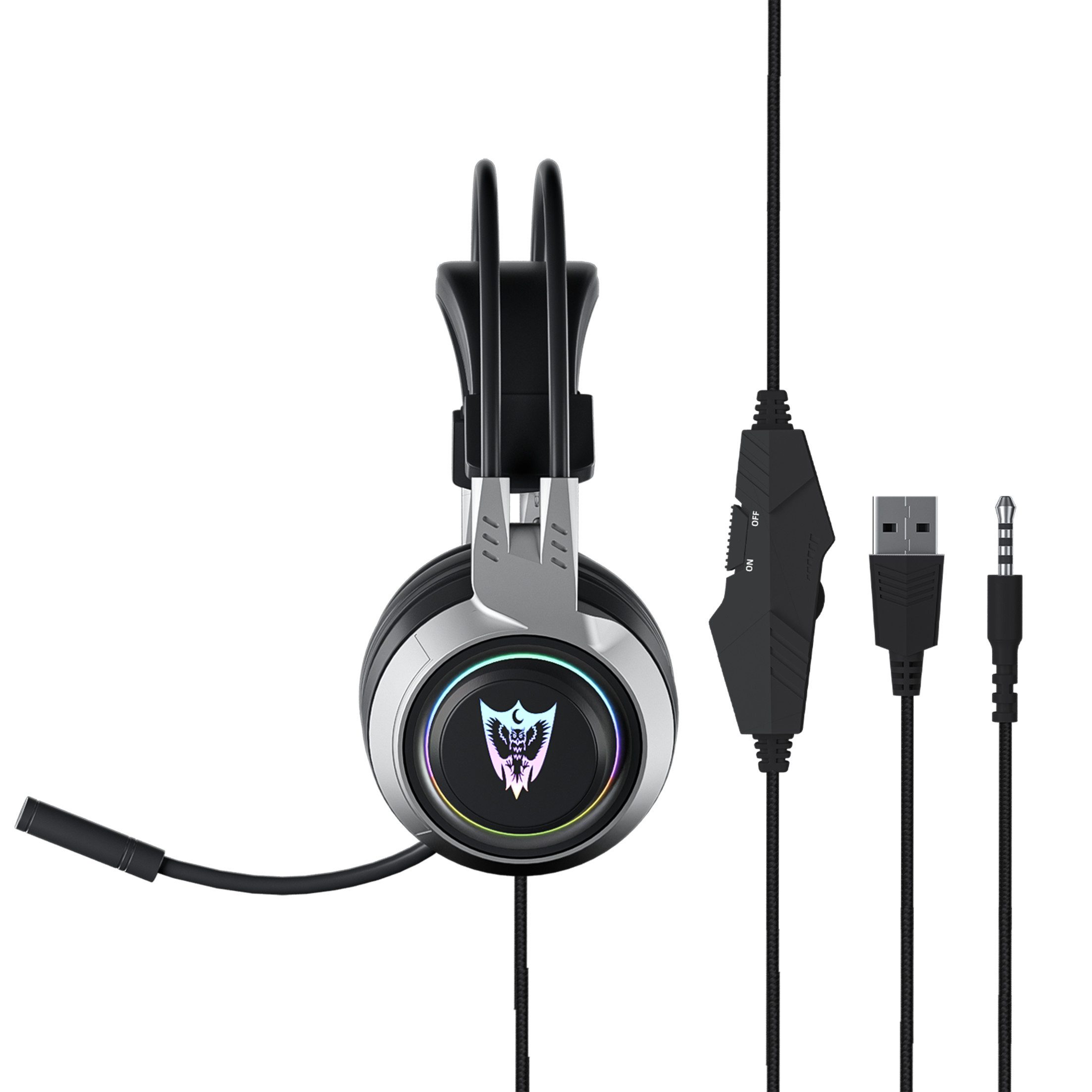 KINSI Gaming-Headset mit Katzenohren & RGB,kabelgebunden Gaming-Headset (360° Bügelmikrofon mit Geräuschunterdrückung)