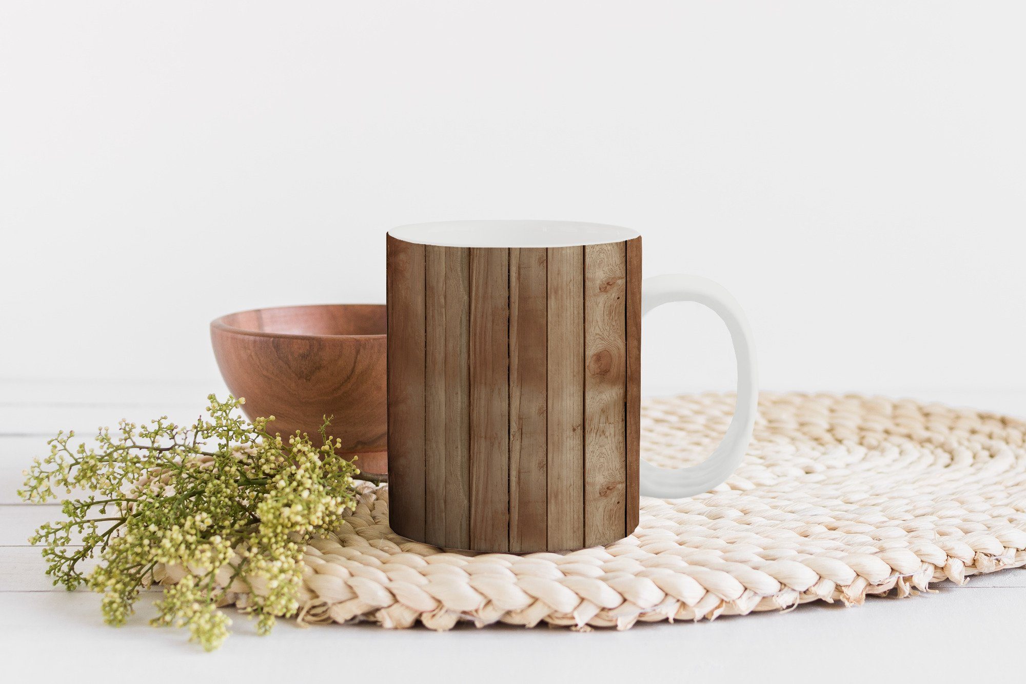 Tasse Keramik, MuchoWow Teetasse, Geschenk Brocante Kaffeetassen, - Becher, Holz Teetasse, - Muster,