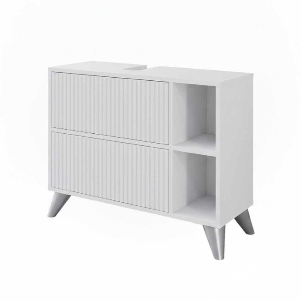 Vicco Waschbeckenunterschrank Leano, Weiß, 80 x 62 cm mit 2 Schubladen (1-St)