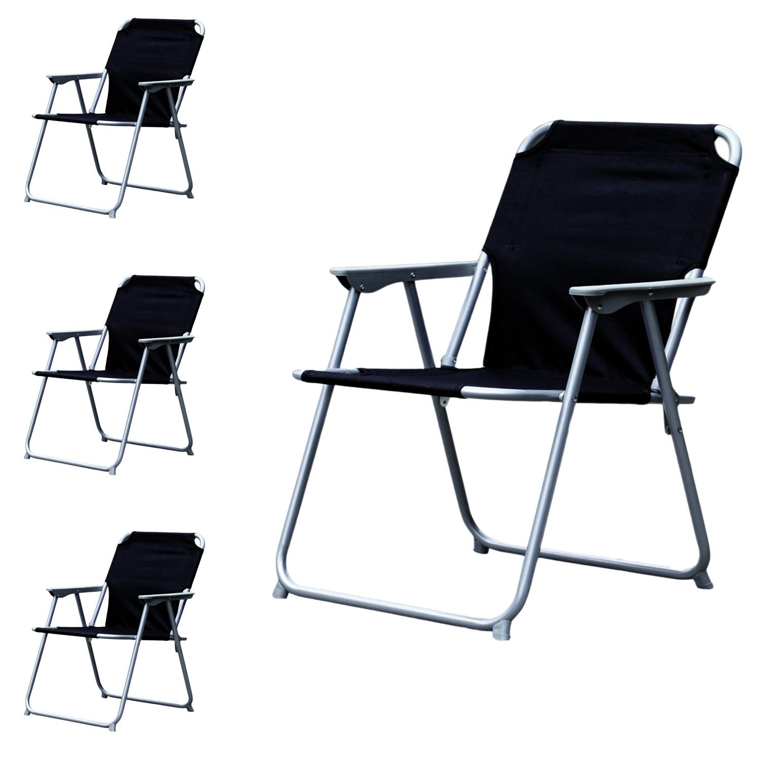 Klappstuhl 4 Stück Campingstuhl Stoff Oxfort Metall Schwarz