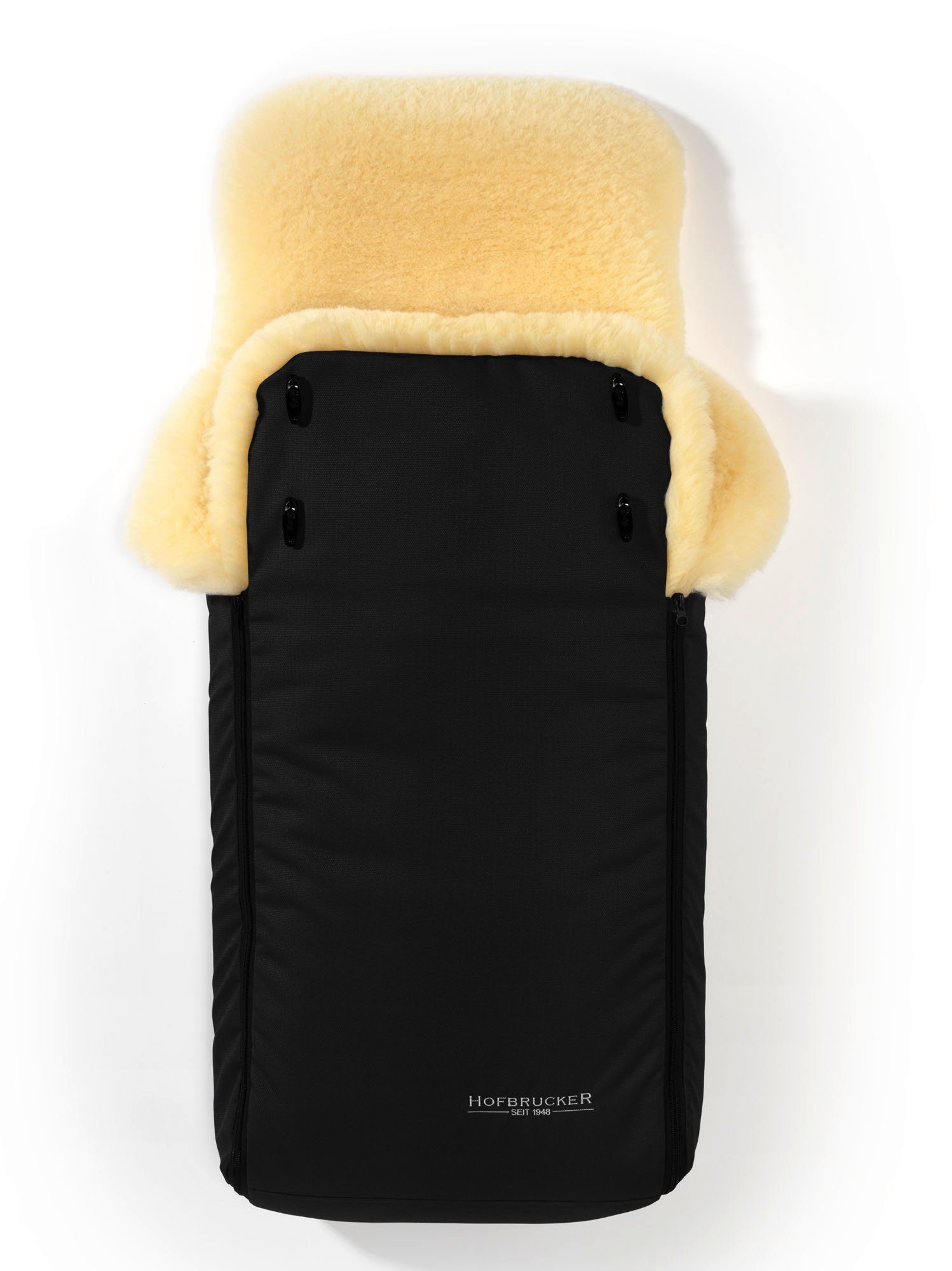 Hofbrucker seit 1948 Fußsack Hofbrucker Lammfell-Fußsack Luxus für Kinderwagen und Buggy, warmer Winterfußsack mit echtem Lammfell wind- und wasserabweisend Oberteil abnehmbar 95 x 34 cm Made in Germany