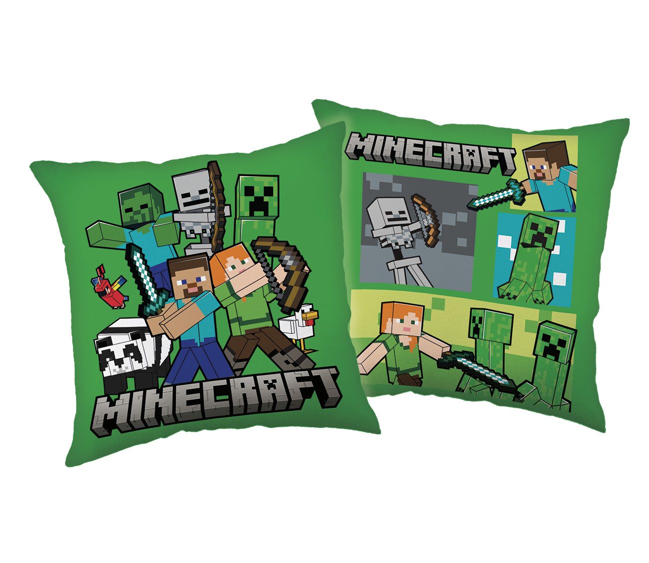 Jerry Fabrics Dekokissen Minecraft Life Dekokissen Kissen 40x40 cm Steve Alex Creeper Grün