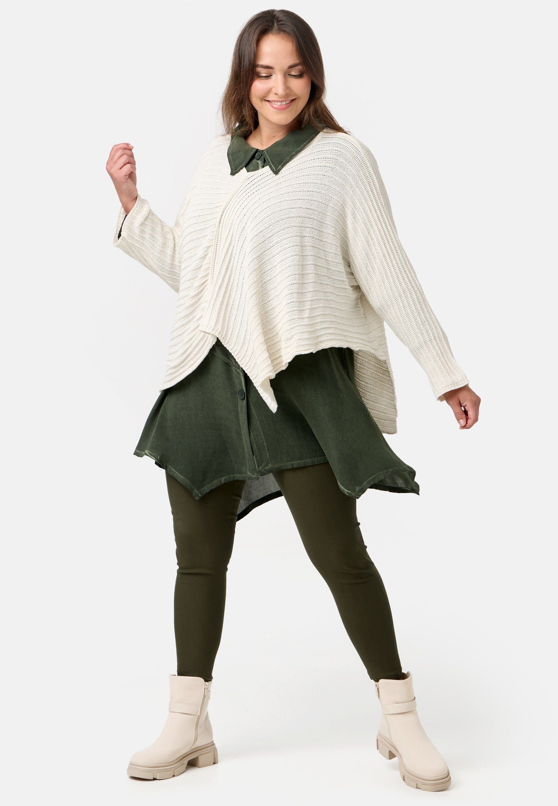 Kekoo Strickpullover Strickshirt im asymmetrischem 'Pure' Baumwolle Stil Creme aus 100