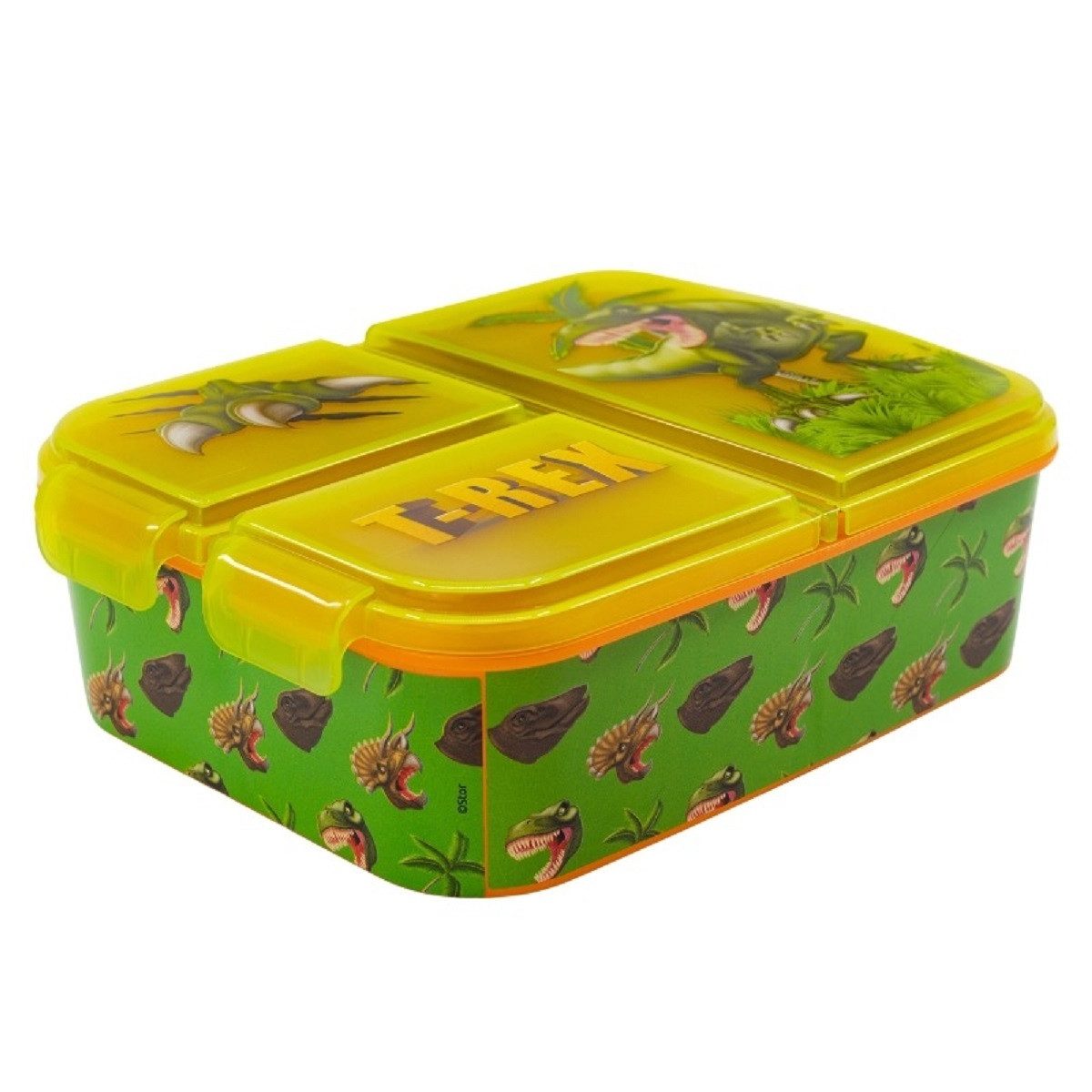 Stor Lunchbox Trex-Kinder Brotdose – Lunchbox mit 3 Fächern & tollem Design, (Lunchbox, 1x Decke, 1x Lunchbox), Lunchbox