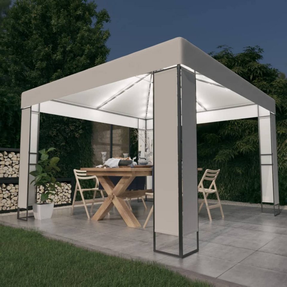 vidaXL Partyzelt »Pavillon mit Doppeldach & LED-Lichterkette 3×3 m Weiß«
