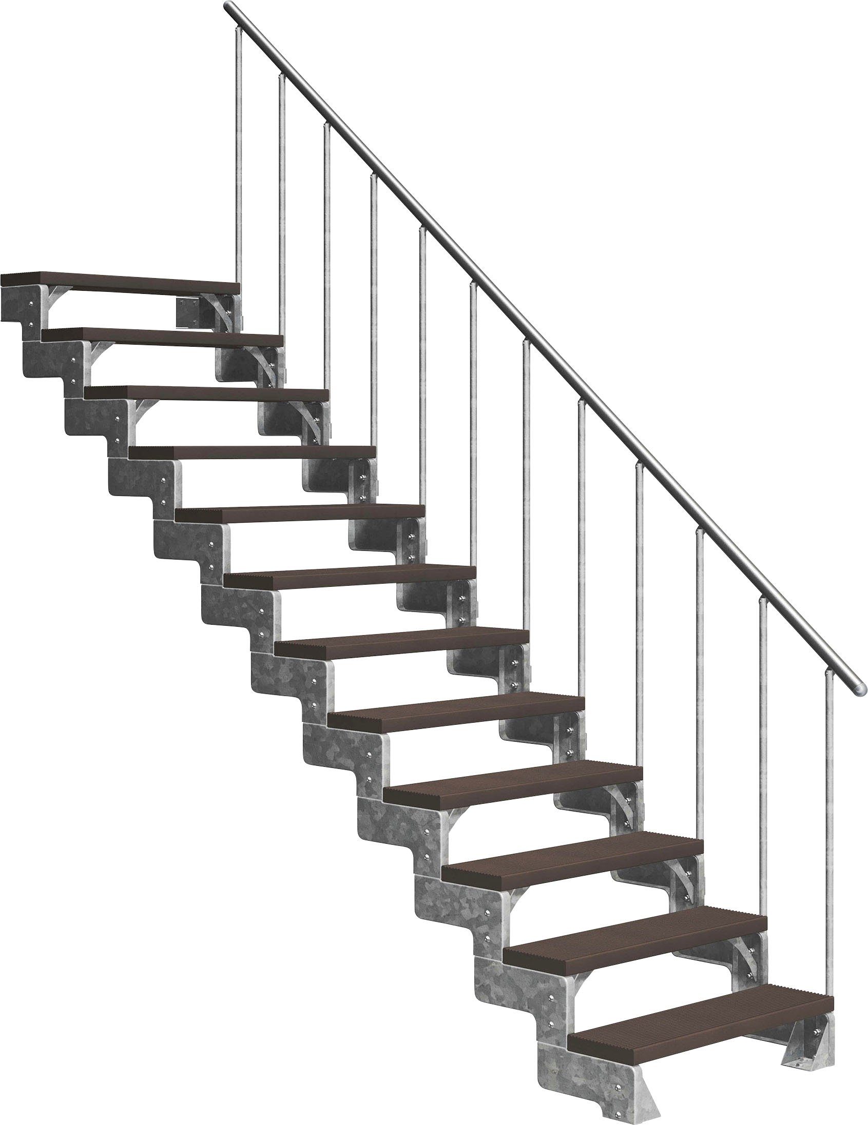 offen, Alu-Geländer für TRIMAX®-Stufen 13 bis Außentreppe Stufen 286 dunkelbraun, inkl. Gardentop, einseitigem Dolle cm, Geschosshöhen
