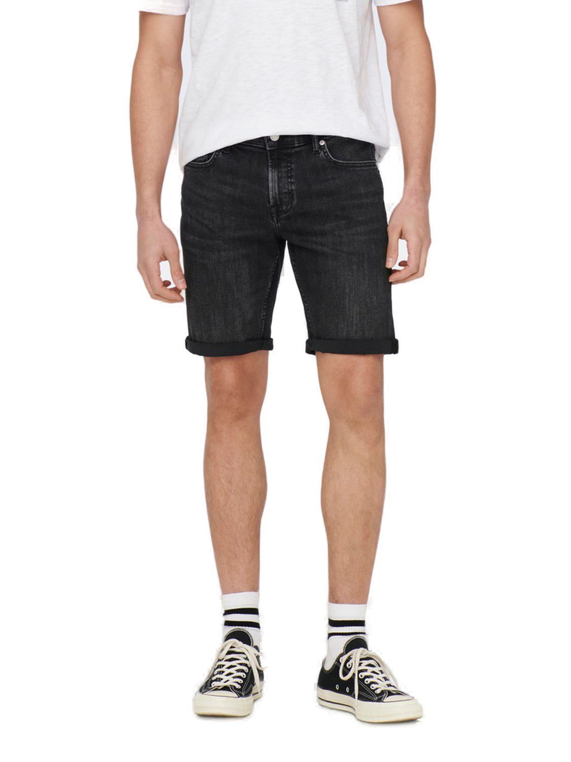 Only & Sons Herren Jeans Short ONSPLY 5192 - Regular Fit - Schwarz - Washed günstig online kaufen