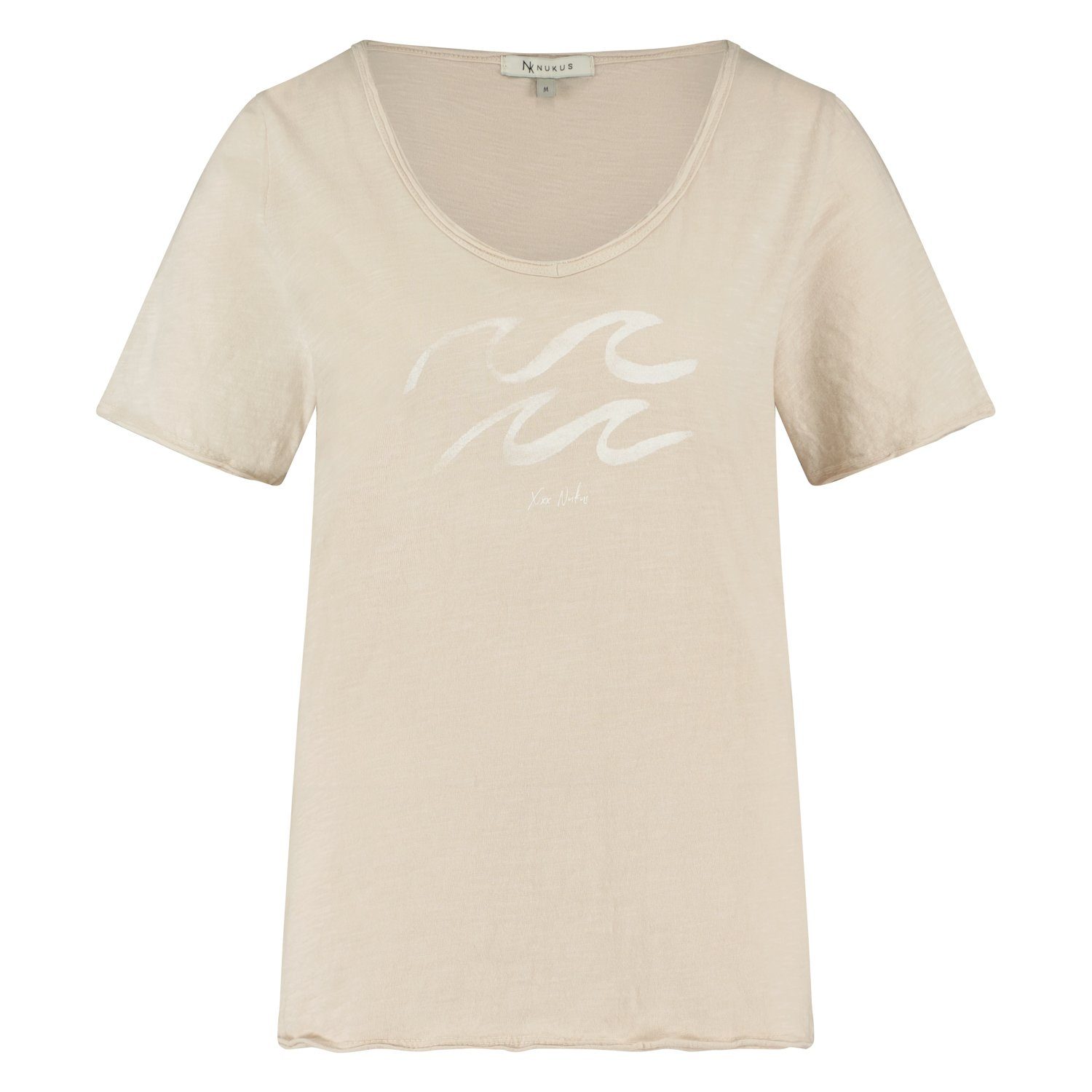 Nukus Print-Shirt Wave Shirt T-Shirt aus Baumwolle mit Aufdruck in Sand oder Korallenrot