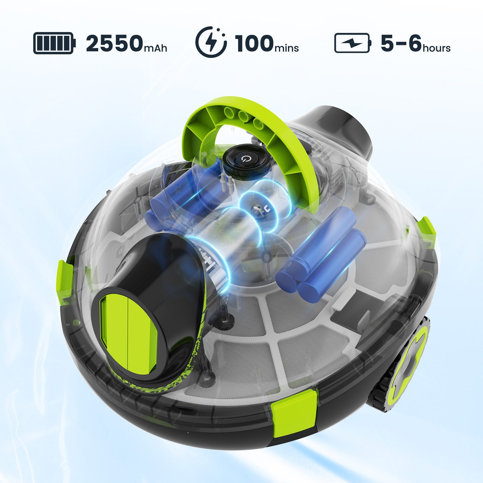 EVERCROSS BOT Poolroboter Y10 Kabelloser Poolroboter Akku, 100Min Akkulaufzeit, Bis zu 120m², Doppelmotorantrieb, Selbsteinparkfunktion, 180μm Filter, IPX8