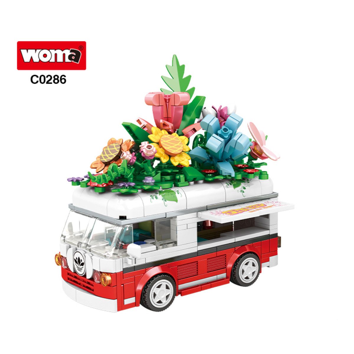 Woma WC0286 Spielbausteine, (Klemmbausteinset, 457 St., Klemmbaustein Blumenverkaufswagen), Liebevoll gestalteter Blumenwagen mit dekorativen Details