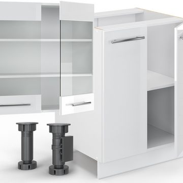 Livinity® Küchenzeile Fame-Line, Weiß Hochglanz/Weiß, 300 cm mit Hochschrank, AP Anthrazit