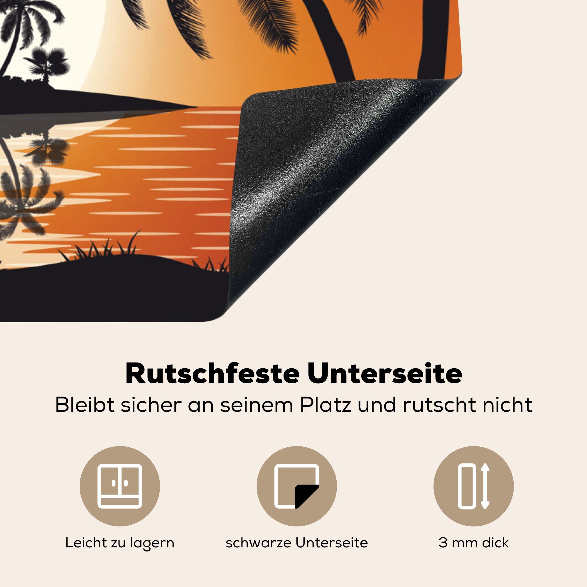 MuchoWow Herdblende-/Abdeckplatte Insel - Meer Vinyl, - Schutz tlg), 81x52 Induktionskochfeld Ceranfeldabdeckung für - Sonne (1 cm, die Palme, küche