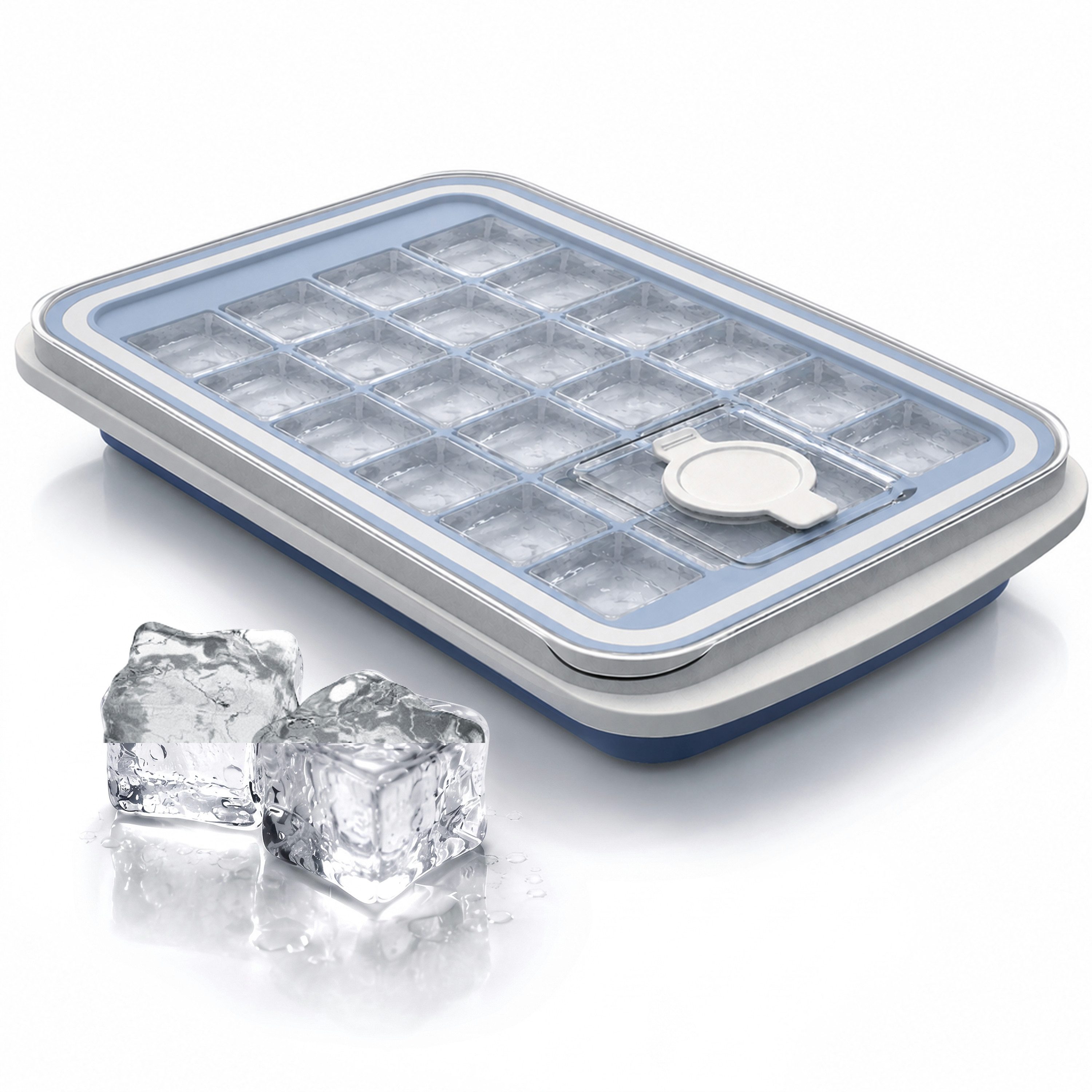 Arendo Eiswürfelform Silikon 230ml, 24 Eiswürfel, spülmaschinengeeignet, stapelbar, (1-tlg), quadratisch, 24 Fächer, Deckel mit Einfüllöffnung, BPA-frei