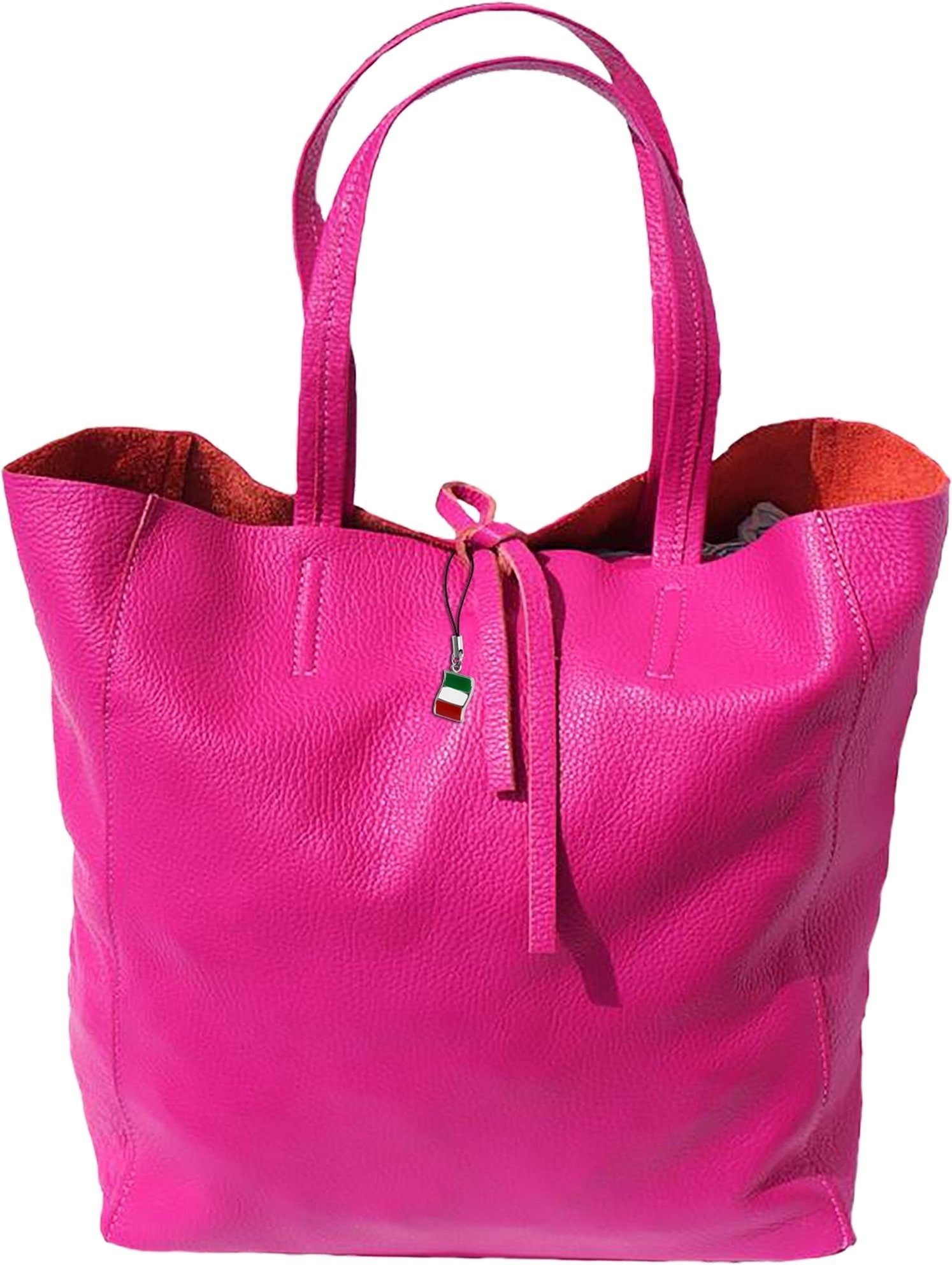 FLORENCE Schultertasche Florence ital. Echtleder Shopper pink (Shopper),  Damen Leder Shopper, Schultertasche, pink ca. 30cm