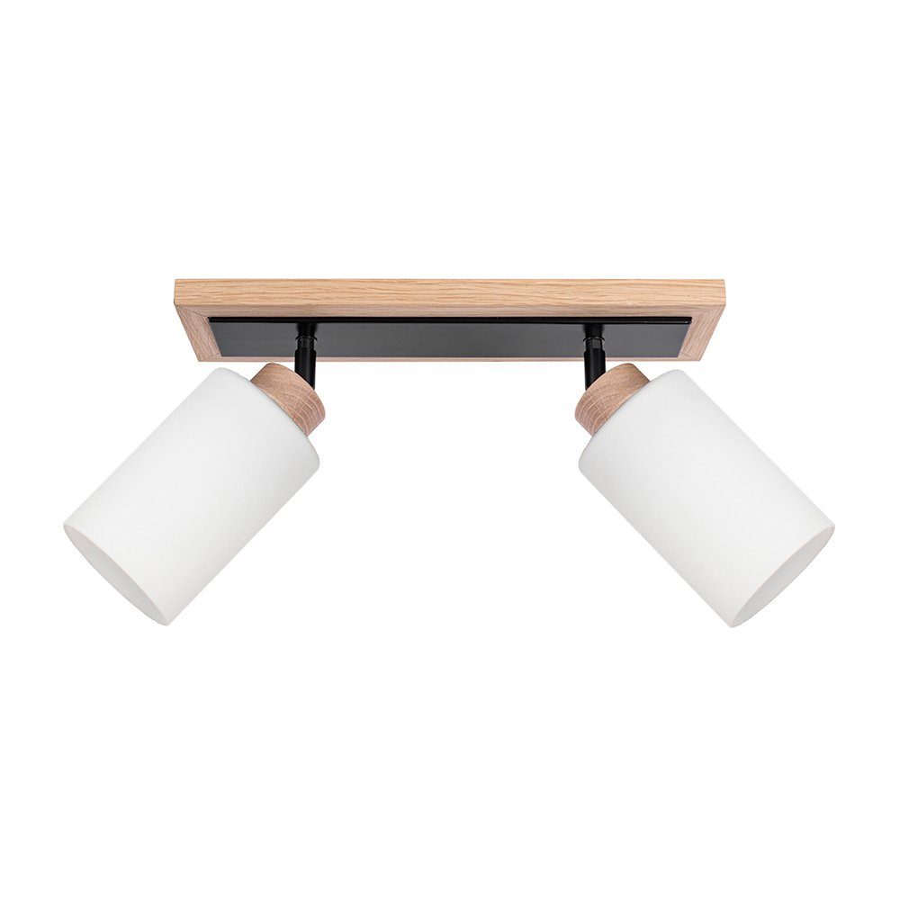 hofstein Deckenleuchte moderne Deckenlampe aus Holz/Metall/Glas in Natur/Schwarz/Weiß, ohne Leuchtmittel, im skandinavischen Design mit verstellbaren Schirmen, 2 x E27 | Deckenlampen