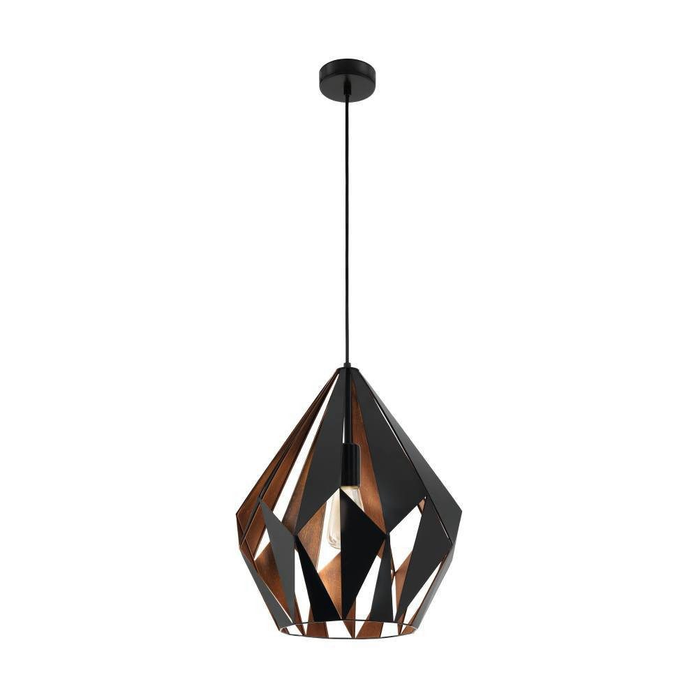 EGLO Hängeleuchte CARLTON 1 Pendellampe, Stahl, E27, IP20, Retro, Esstischlampe, Lampe, ohne Leuchtmittel, Hängeleuchte, H150 x Ø38,5 cm, schwarz, kupfer, 1X60W exkl.