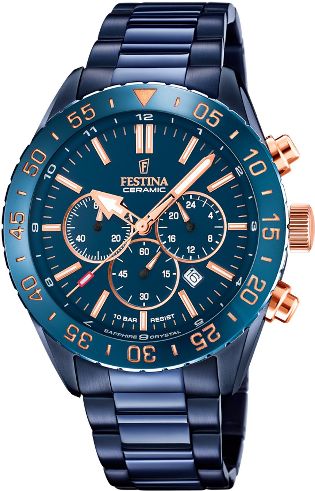Festina Chronograph Keramik Kollektion F20576/1, Armbanduhr, Quarzuhr, Herrenuhr, Stoppfunktion, Edelstahlarmband