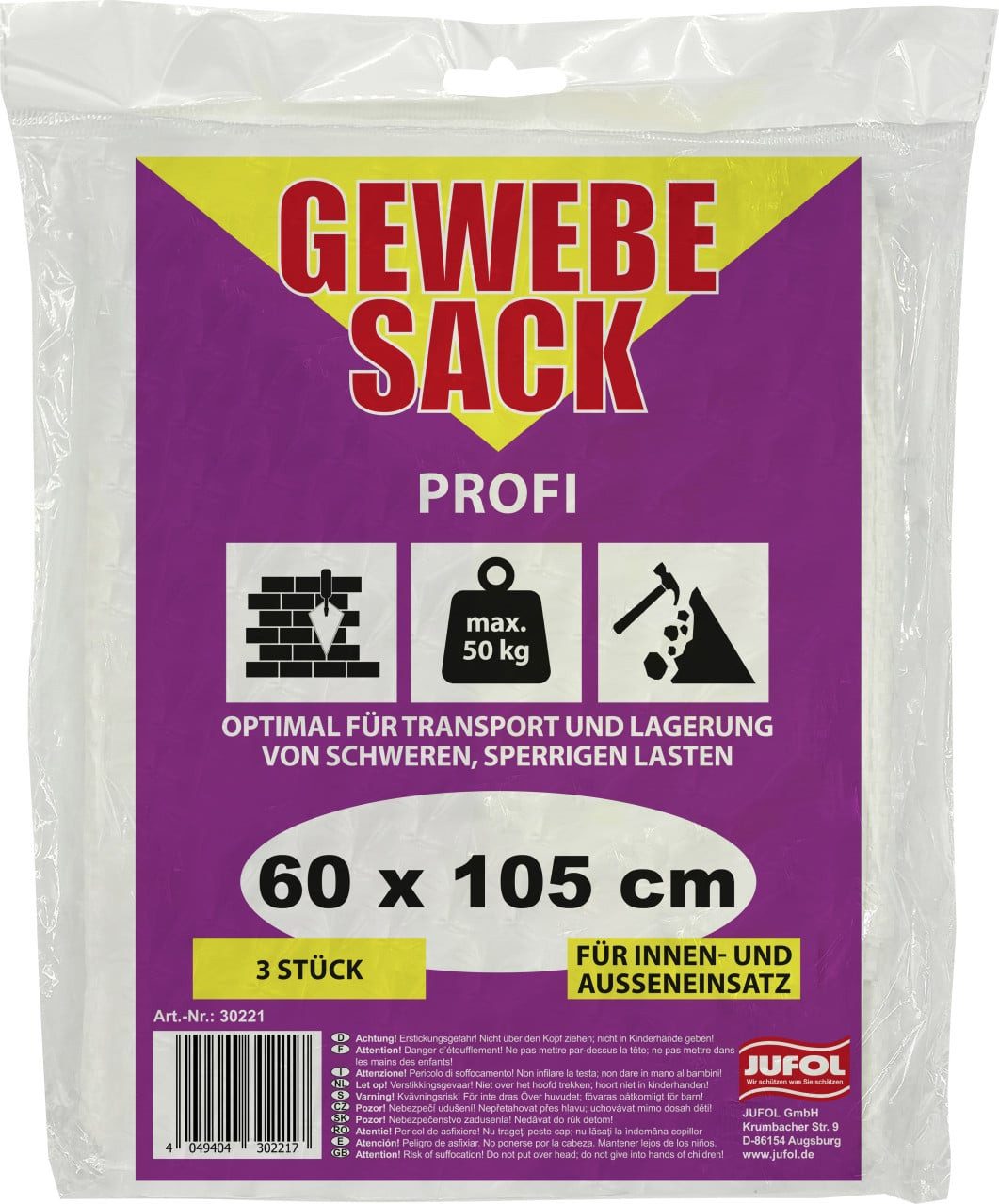 Jufol Müllbeutel Gewebesäcke ca. 50g/m² 600 x 1050 mm, weiß 3
