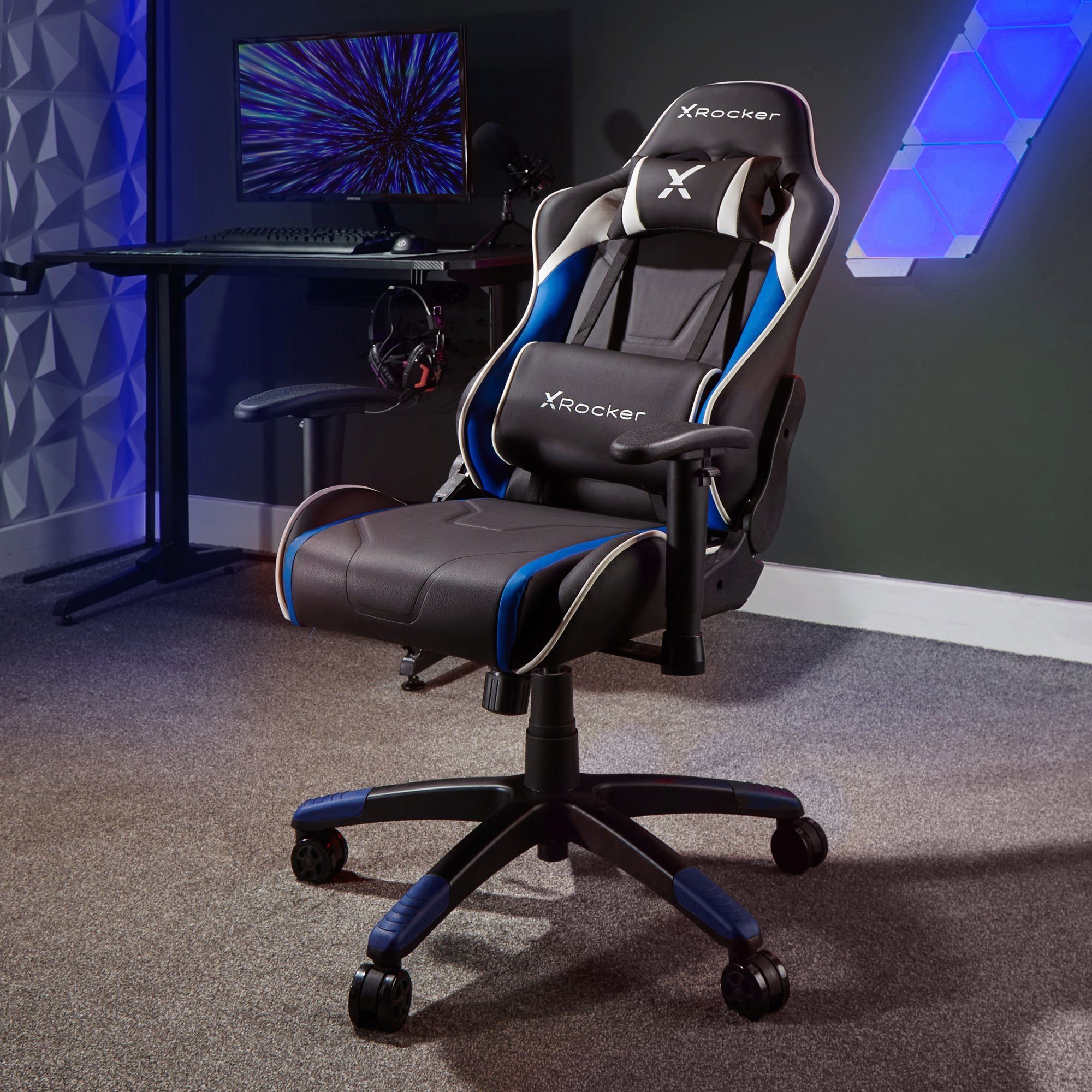 X Rocker Gaming-Stuhl & Teenager Agility eSports Gaming Bürodrehstuhl Compact Kinder für Blau