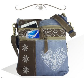 Sunsa Umhängetasche Trachten Stil Umhängetasche, Trachtentasche mit Herz Aufdruck, Mittlere Oktoberfest Tasche,braune Dirndltasche mit Edelweiss Aufdruck, Aus recycelten Materialien