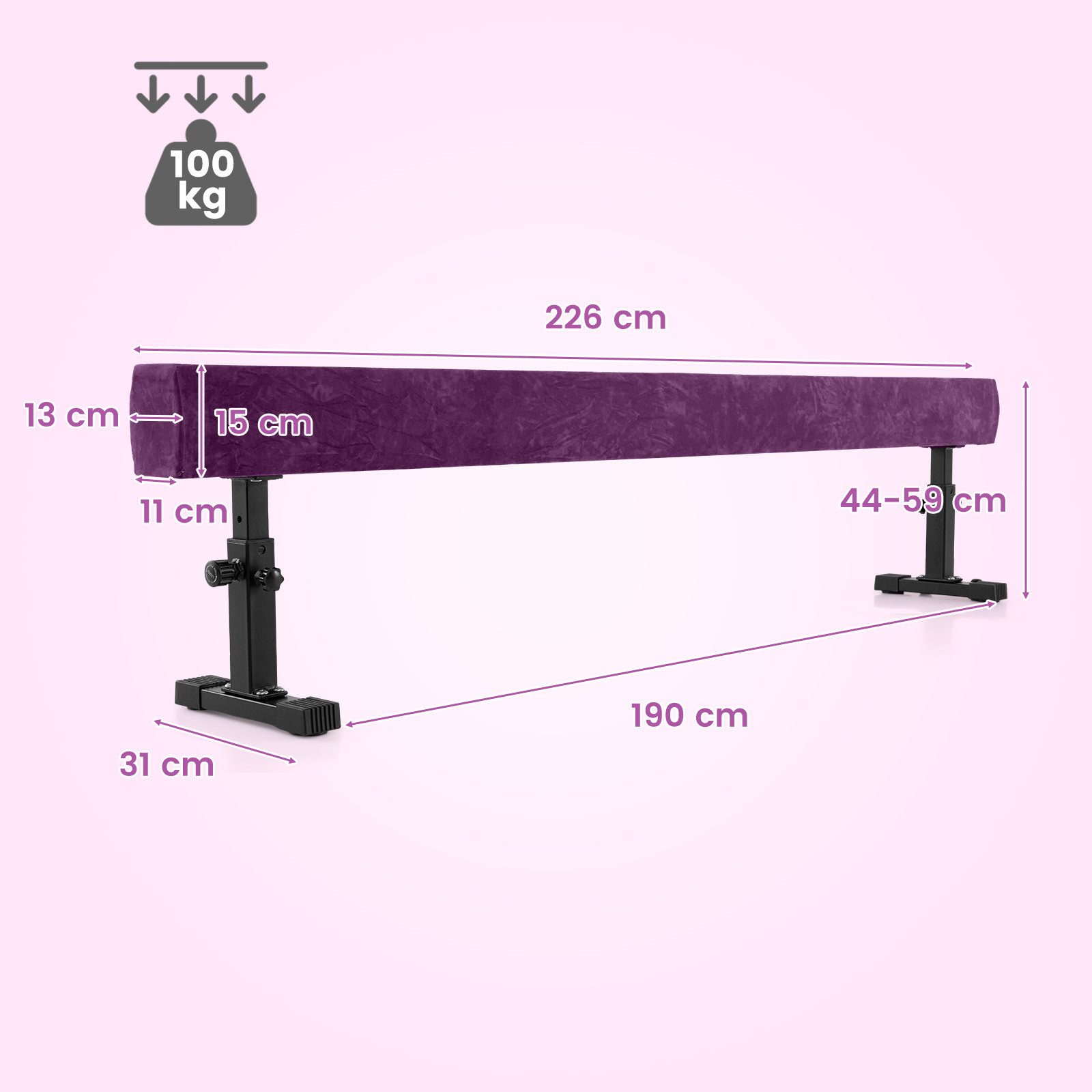 COSTWAY Balancetrainer, verstellbarer Schwebebalken 226cm, mit 3 Höhen