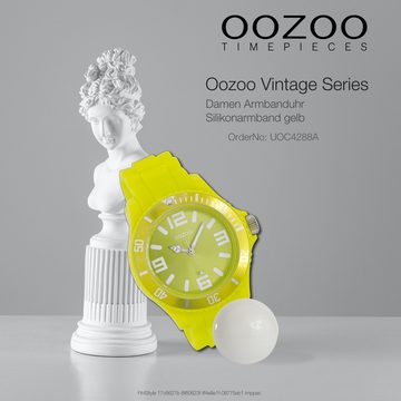 OOZOO Quarzuhr Oozoo Unisex Armbanduhr Vintage Series, Damen, Herrenuhr rund, groß (ca. 43mm) Silikonarmband gelb