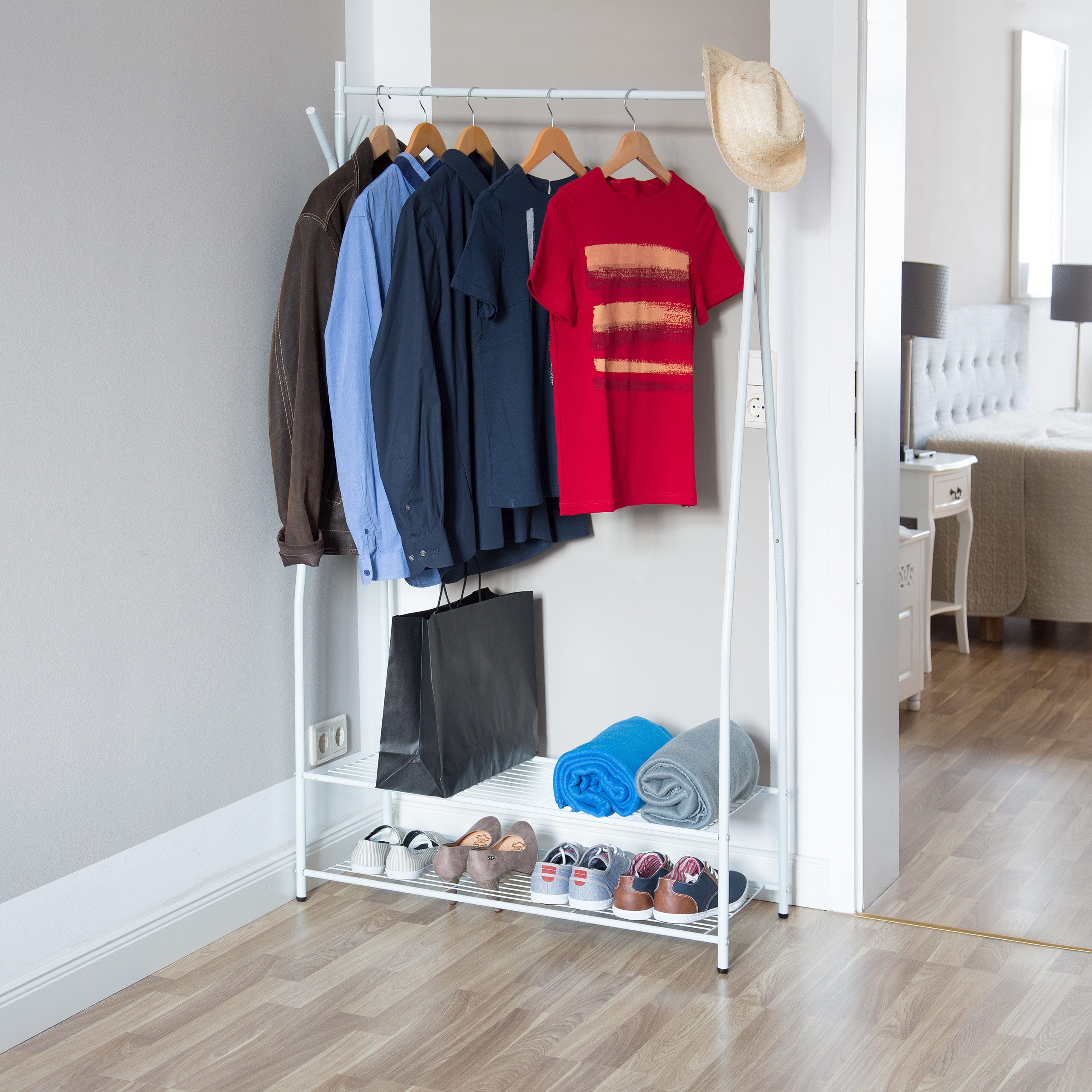 relaxdays Kleiderständer mit Schuhablage SANDRA, Weiß günstig online kaufen