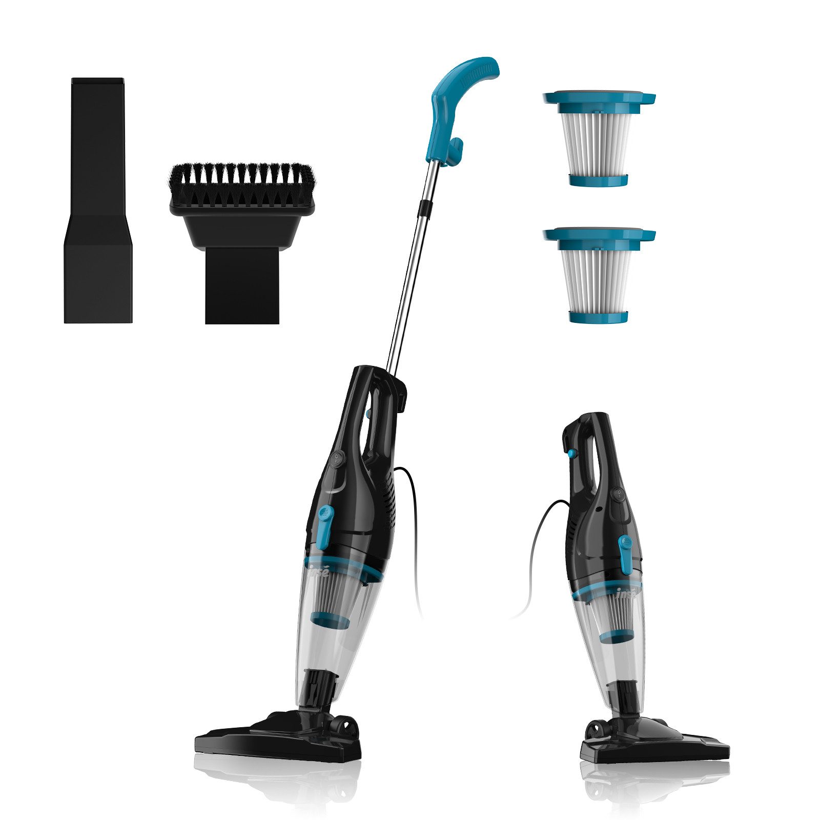 WHEELYOU Bürstsauger R3S 2-in-1 Stabstaubsauger – Kabelgebunden, stark & flexibel, 16 kPa Saugleistung, HEPA-Filter, 2-in-1 Handstaubsauger mit Zubehör