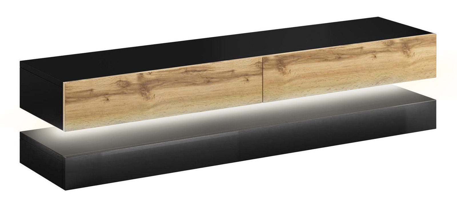 und LED schwarz GuenstigEinrichten Stauraum, inklusive in Breite Beleuchtung Wotan Lowboard Eiche, cm), (TV-Board Bird 140 mit
