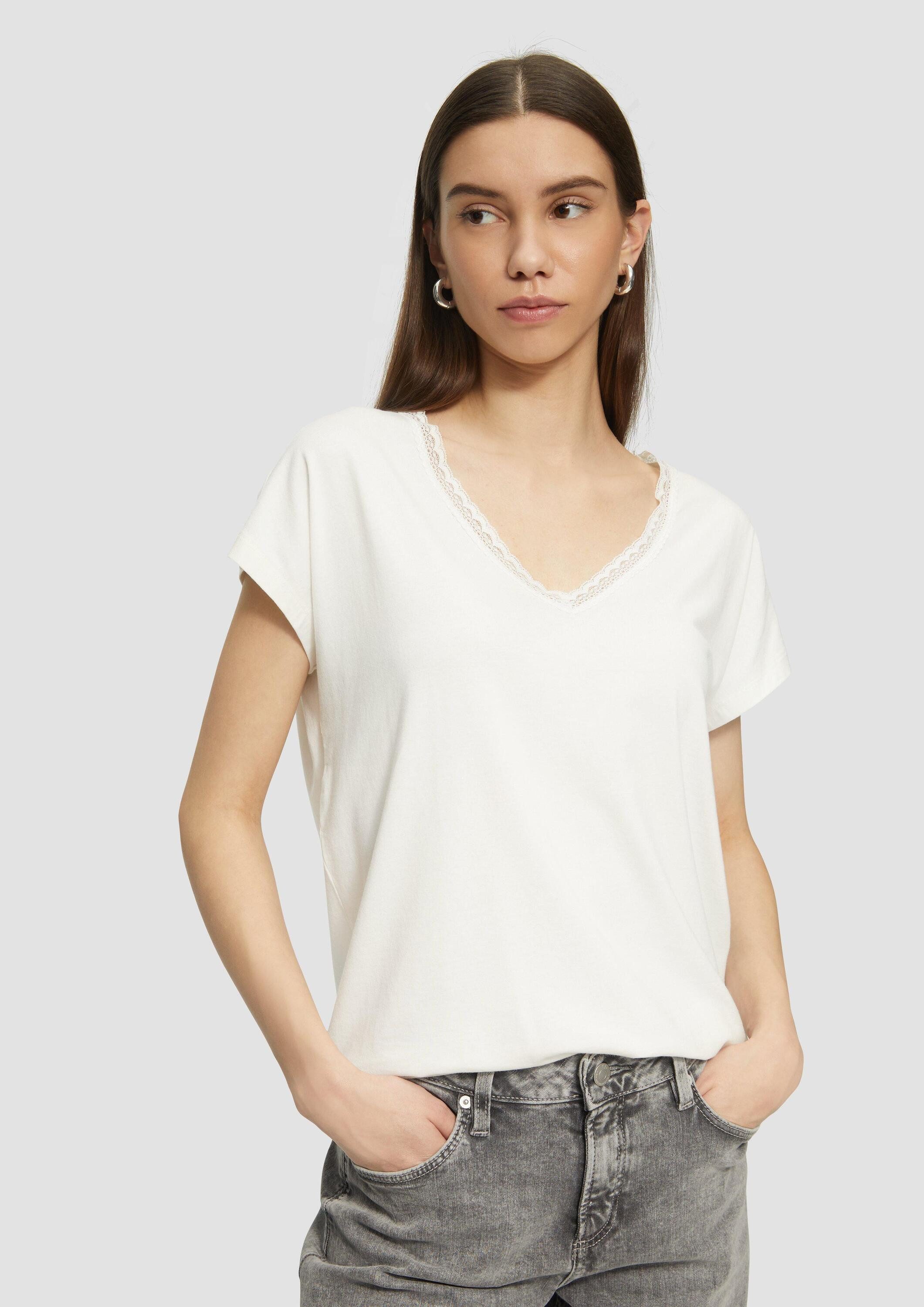 QS Kurzarmshirt T-Shirt Modalmix-Shirt mit Spitzenblende