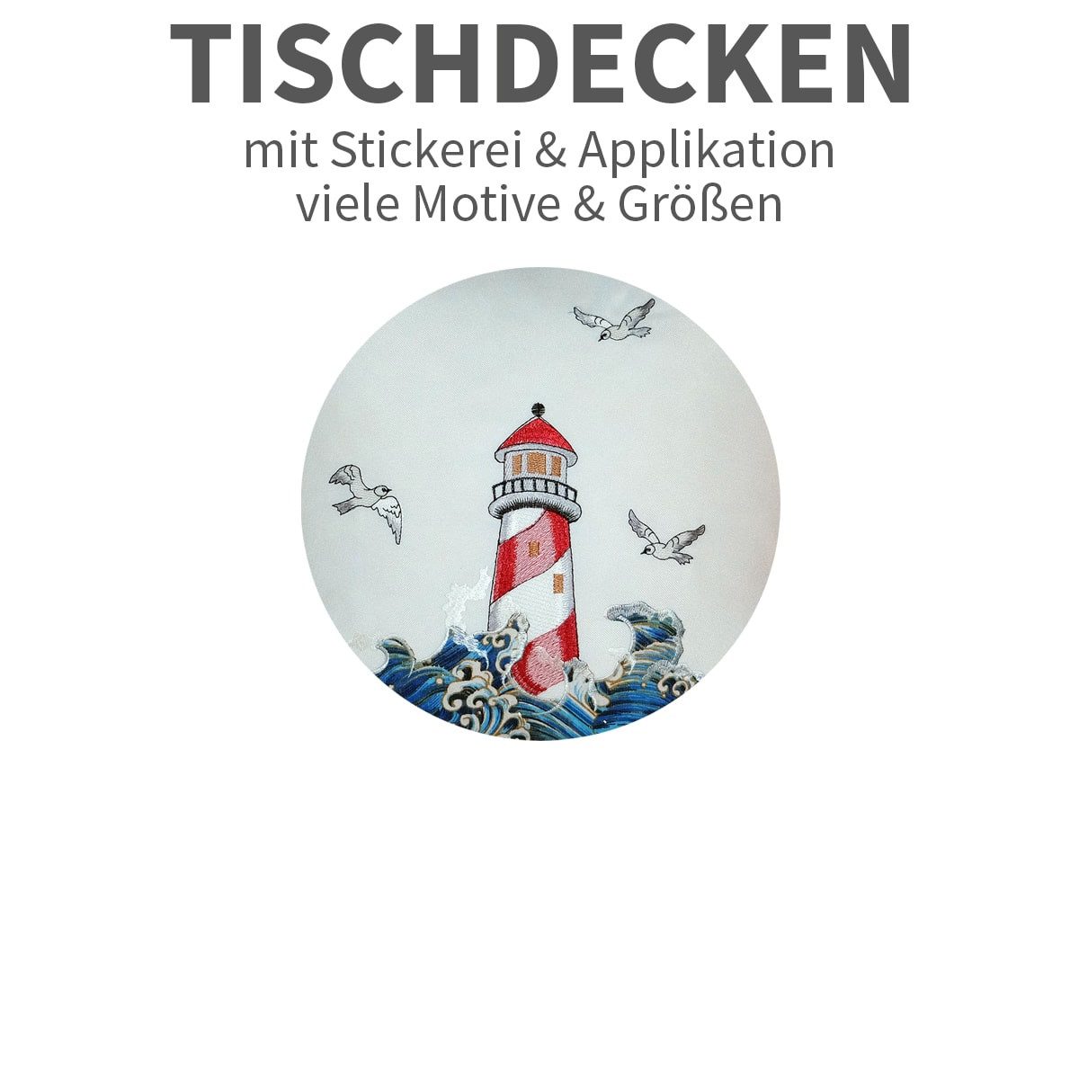 matches21 HOME & HOBBY Tischdecke Tischdecke YVONNE Leuchtturm Stickerei Polyester maritim 85 x 85 cm (1-tlg), Pflegeleicht & waschbar bei 30 °C
