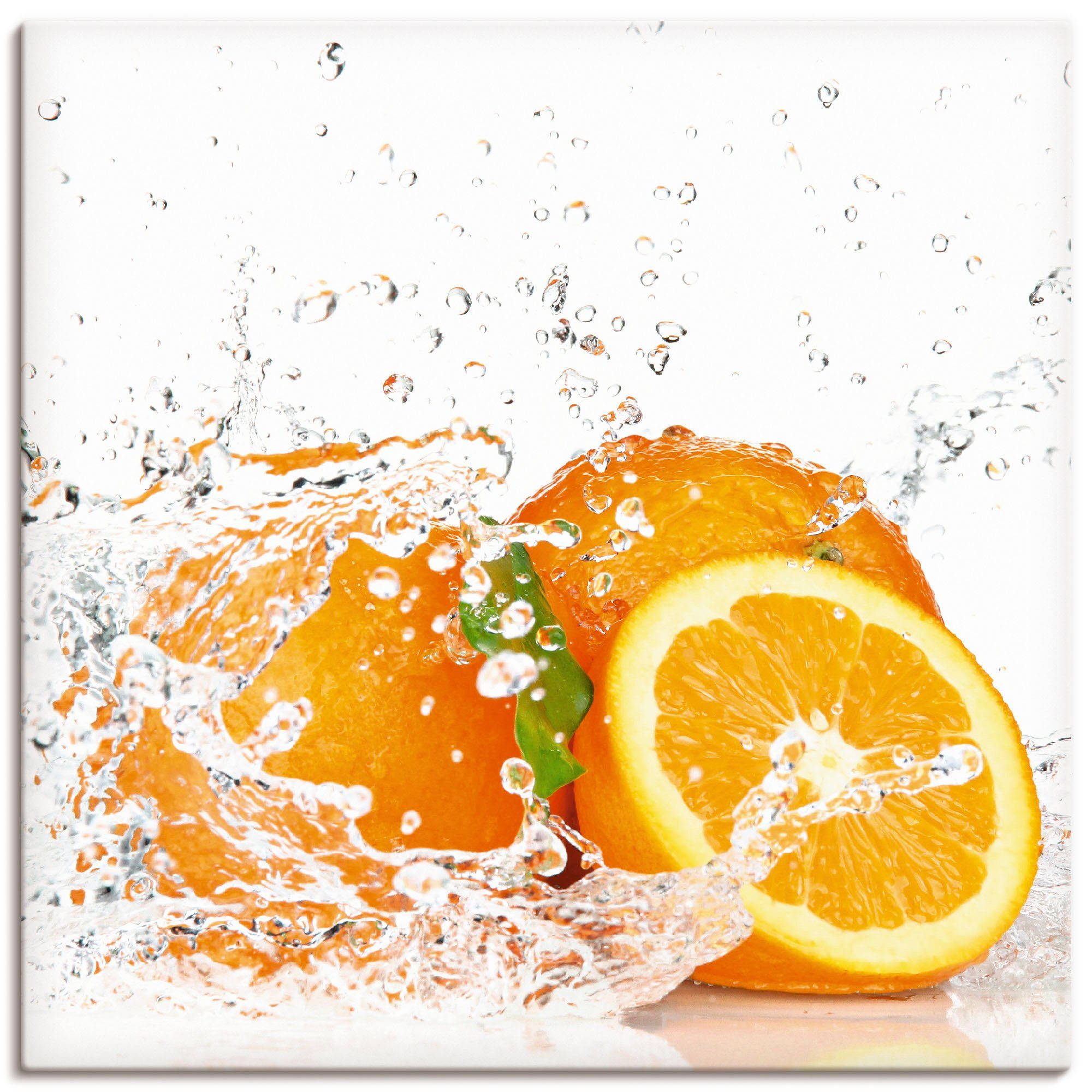 Artland Wandbild Orange mit Spritzwasser, (1 Leinwandbild, als oder Süßspeisen Alubild, in St), versch. Wandaufkleber Größen Poster