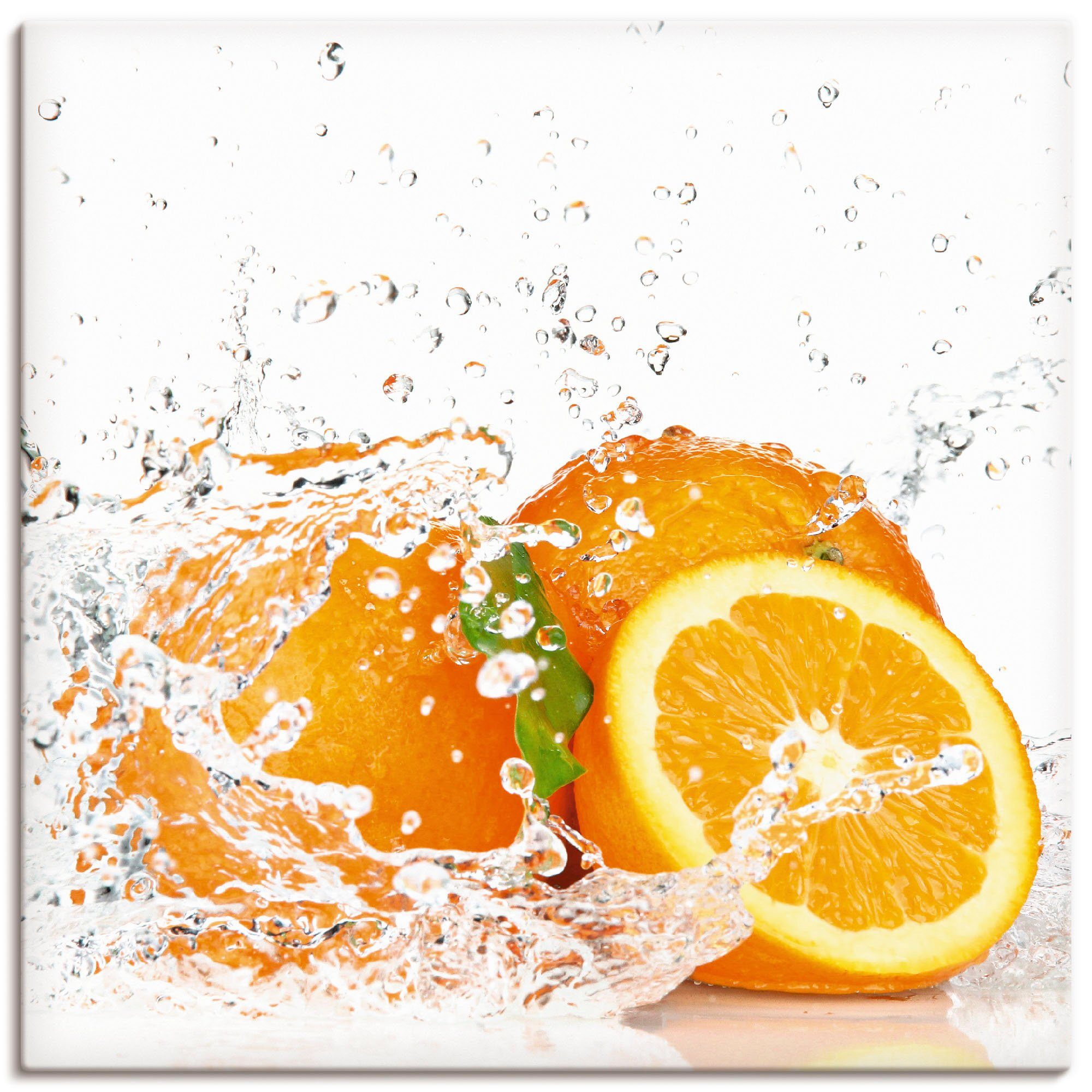 Artland Leinwandbild Orange mit Spritzwasser, Süßspeisen (1 St), auf Holzrahmen gespannt
