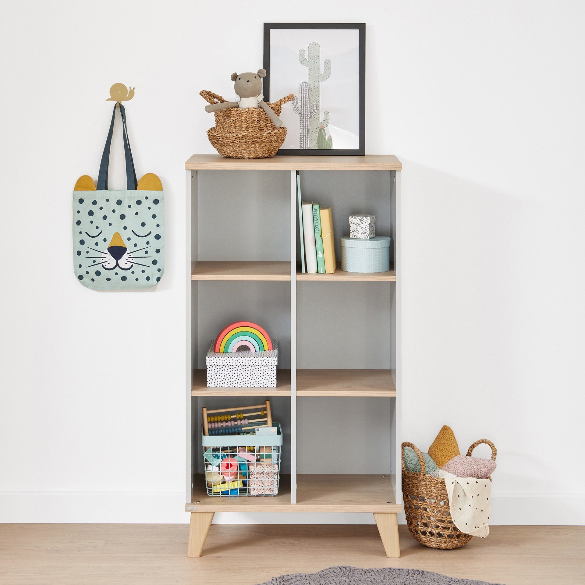 PAIDI Standregal FIENE in Grau mit 6 offenen Fächern, 66x120x40cm, stabiles und langlebiges Regal aus Holz, geprüfte Qualität