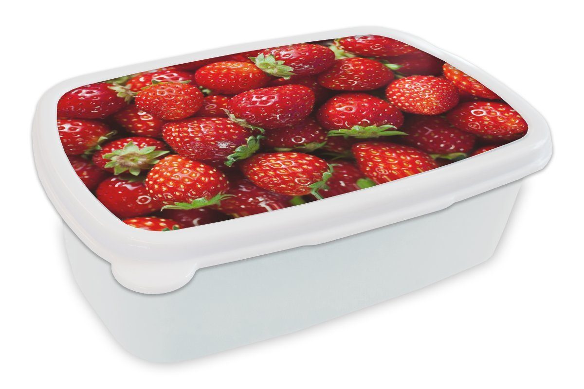 MuchoWow Lunchbox Erdbeere - Obst - Saatgut, Kunststoff, (2-tlg), Brotbox für Kinder und Erwachsene, Brotdose, für Jungs und Mädchen weiß