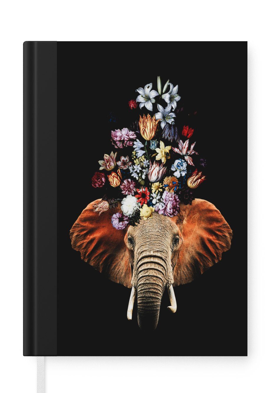heute beliebt MuchoWow Notizbuch Elefant - Blumen Tagebuch, - A5, Notizheft, Seiten, 98 Journal, Haushaltsbuch Schwarz, Merkzettel
