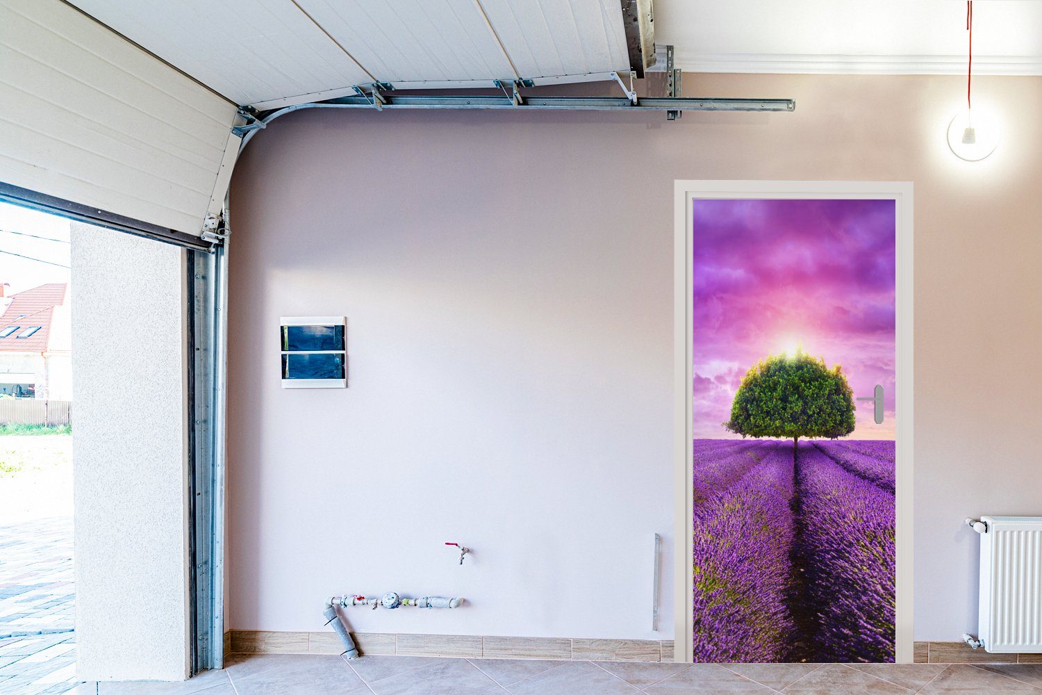MuchoWow Türtapete Lavendel - cm bedruckt, für 75x205 Wolken, Lila Tür, Baum - Fototapete (1 Matt, Türaufkleber, St), 