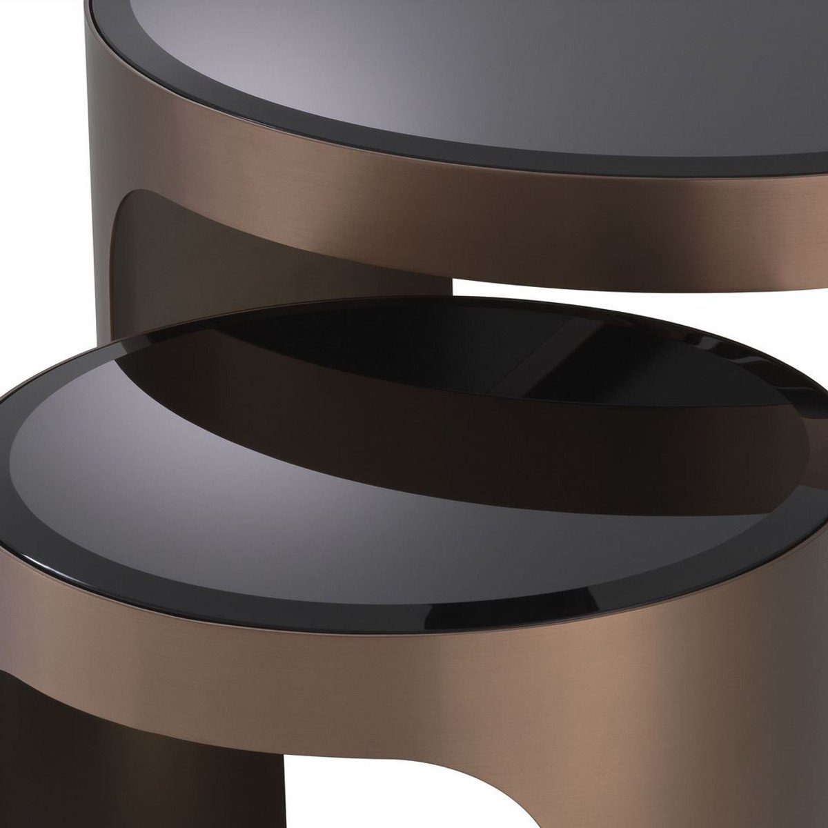 Tische - Edelstahl Luxus Schwarz Glasplatten Beistelltisch Kupferfarben Padrino abgeschrägten Luxus Casa runde 2 Set / mit Möbel Beistelltisch -