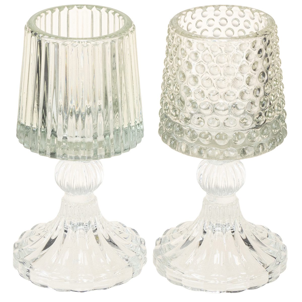 Viana Tischvase Glas Teelichthalter Vintage Design mit Punkt- und Rillenstruktur