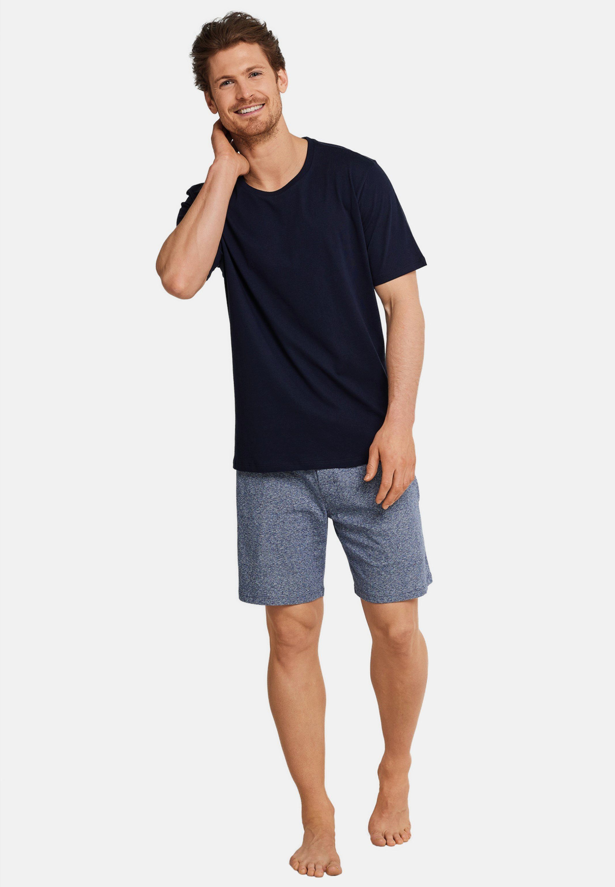 Baumwolle Schlafanzug - T-Shirt (1-tlg) Schiesser & Mix dunkelblau Pyjamaoberteil Relax - Basic