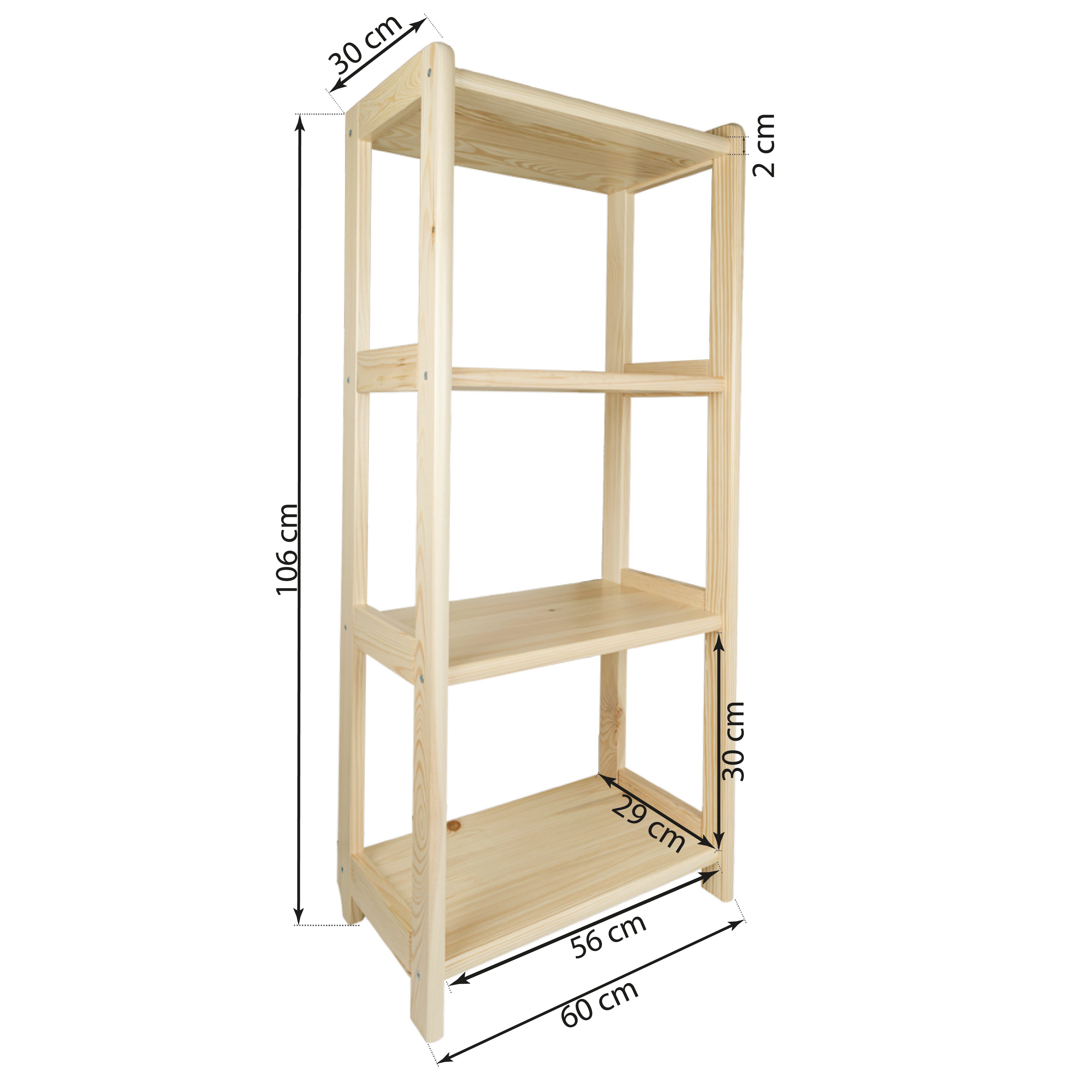 Prima-Online Standregal Standregal Holz Kiefer Bücherregal Stehend mit 3/ 4 Ebenen– 50 60 70cm – Bild 2 von 5
