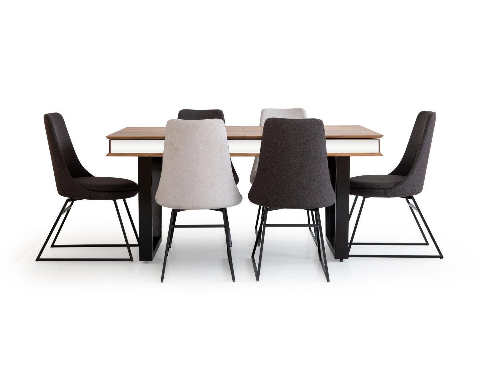 Xlmoebel Essgruppe Eleganter Esstisch mit bequemen Lehnstühlen in Holzoptik, (Esstisch-Set, 7-tlg., 7tlg.Esszimmer Set (Esstisch+6x Stühle), Hergestellt in Europa