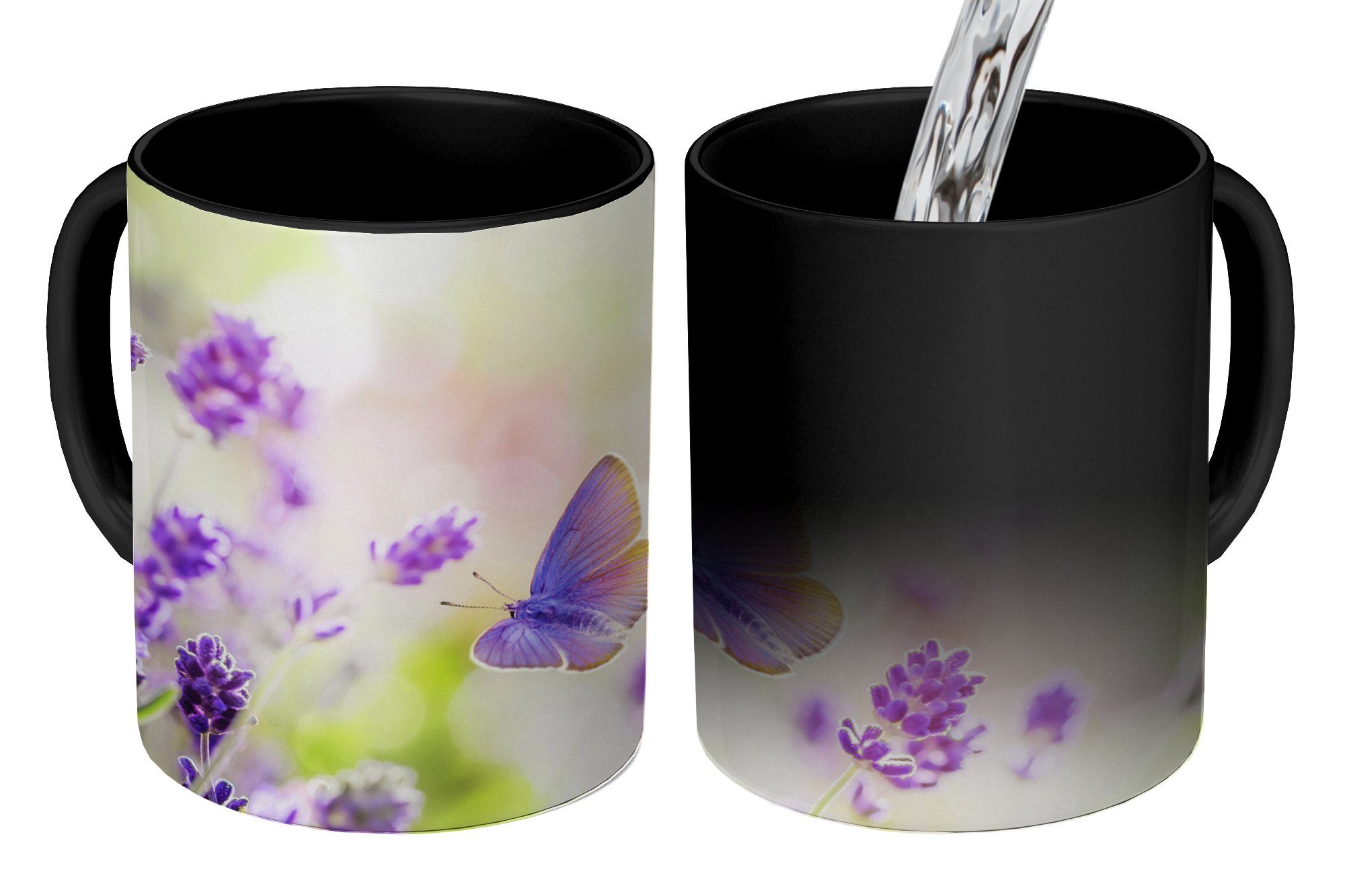 MuchoWow Tasse Lavendel - Schmetterling - Blumen - Natur, Keramik, Farbwechsel, Kaffeetassen, Teetasse, Zaubertasse, Geschenk