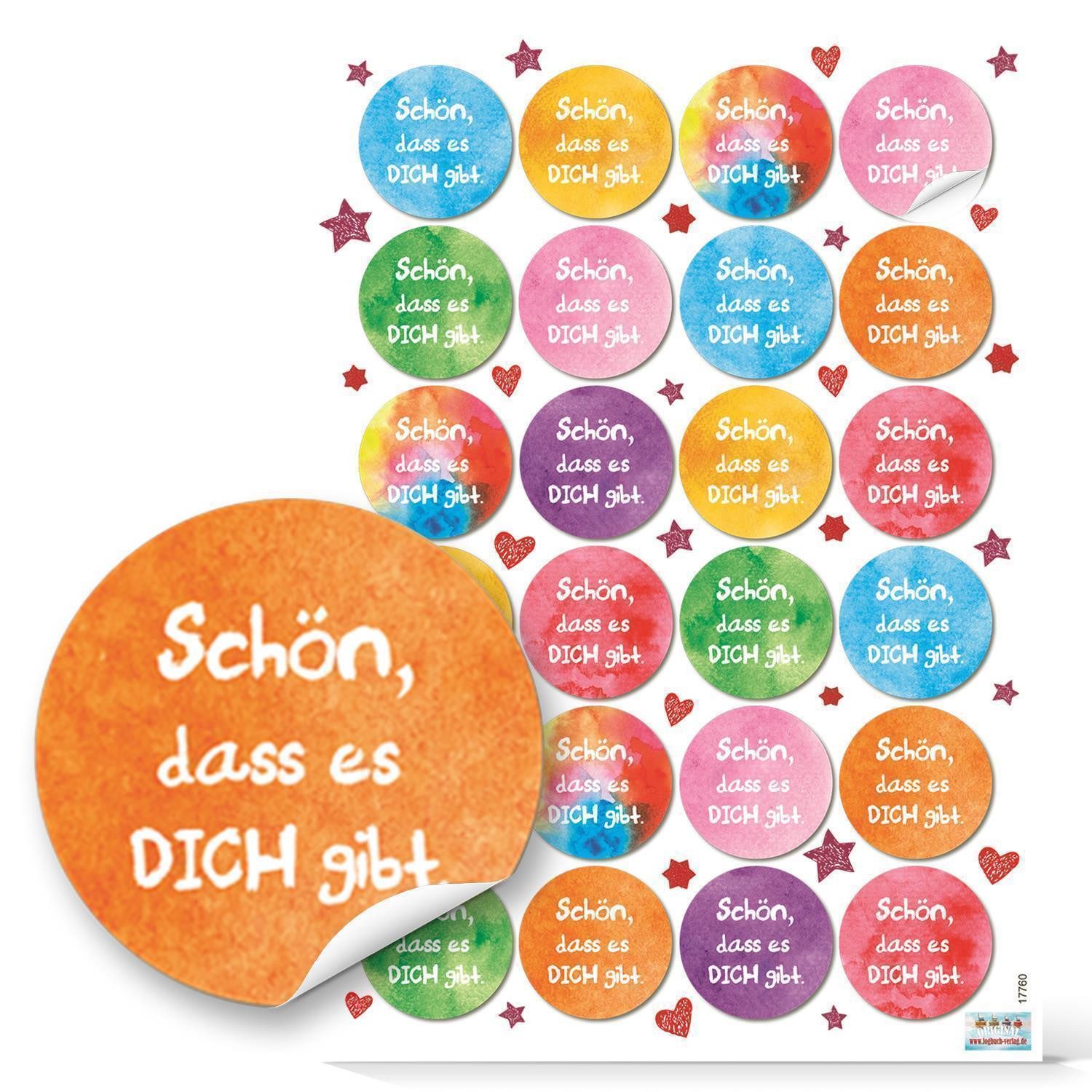 Logbuch-Verlag Aufkleber 24 bunte runde Aufkleber SCHÖN DASS ES DICH GIBT 4 cm Sticker