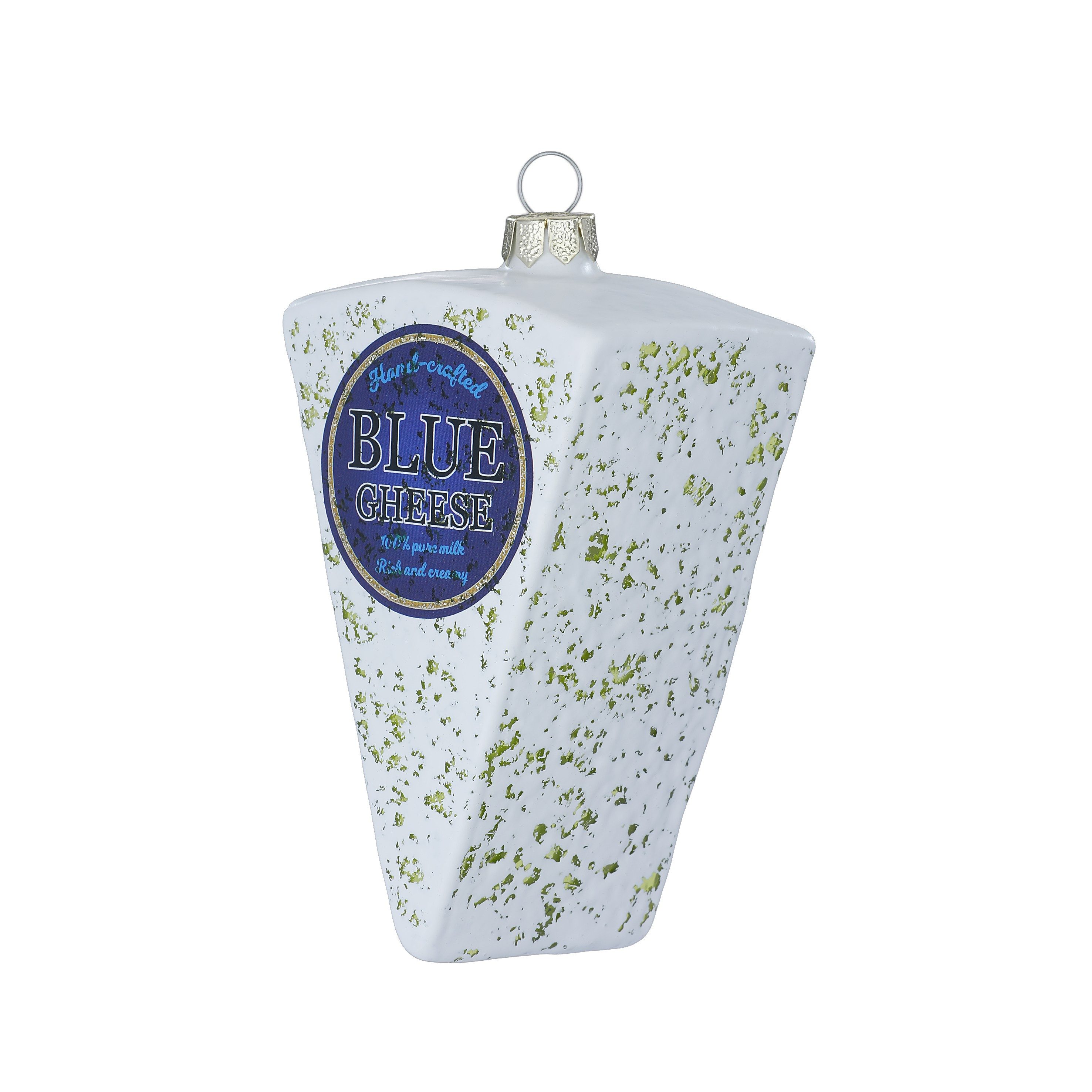 Holly & Jolly Christbaumschmuck, Christbaumschmuck Glas 10cm Blauschimmelkäse Figur Weiß