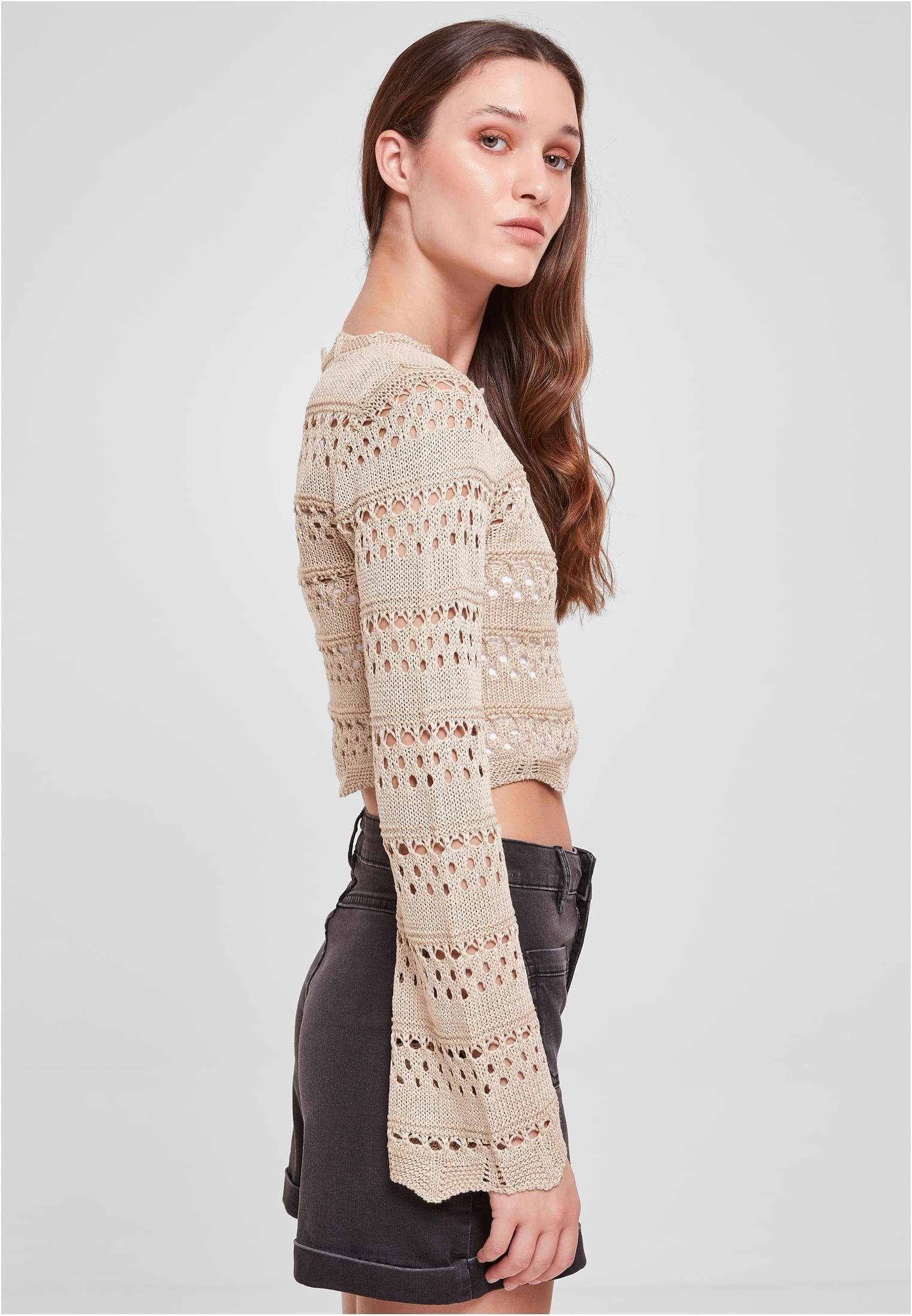 Knit (1-tlg) Damen Cropped Sweater Crochet CLASSICS softseagrass Kapuzenpullover Ladies URBAN
